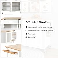Vista 97 de LUMISOL Carrito de isla de cocina con ruedas de bloqueo con 2 cajones y 4 gabinetes, isla de cocina rodante con estantes ajustables, mesa de madera