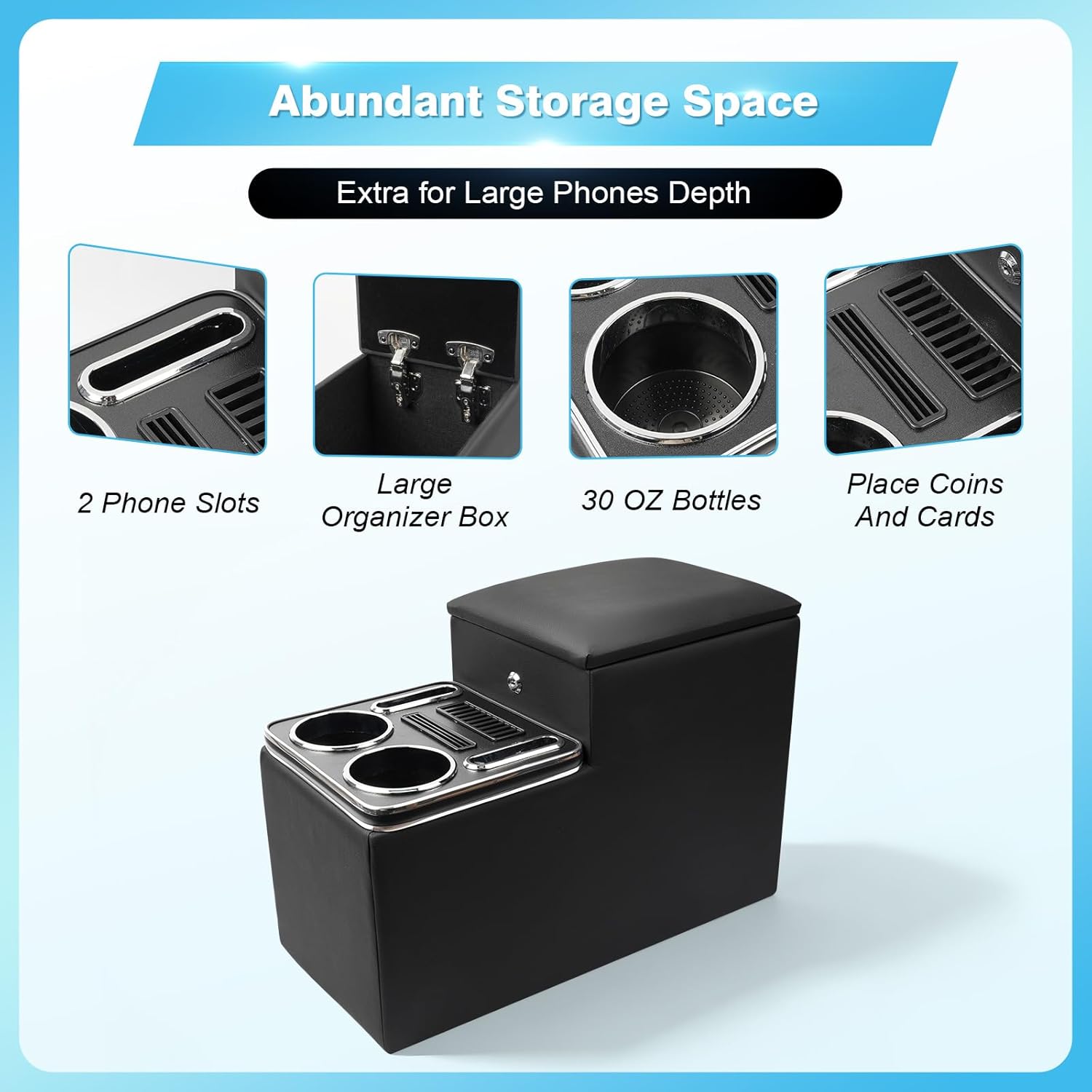 Center Console Between Seats for Minivans, Featuring Cup Holders, Coin Compartment, and Card Slot Center Console for Trucks, Minivans, and SUVs Front Seat Bench Center with Locking (Regular)