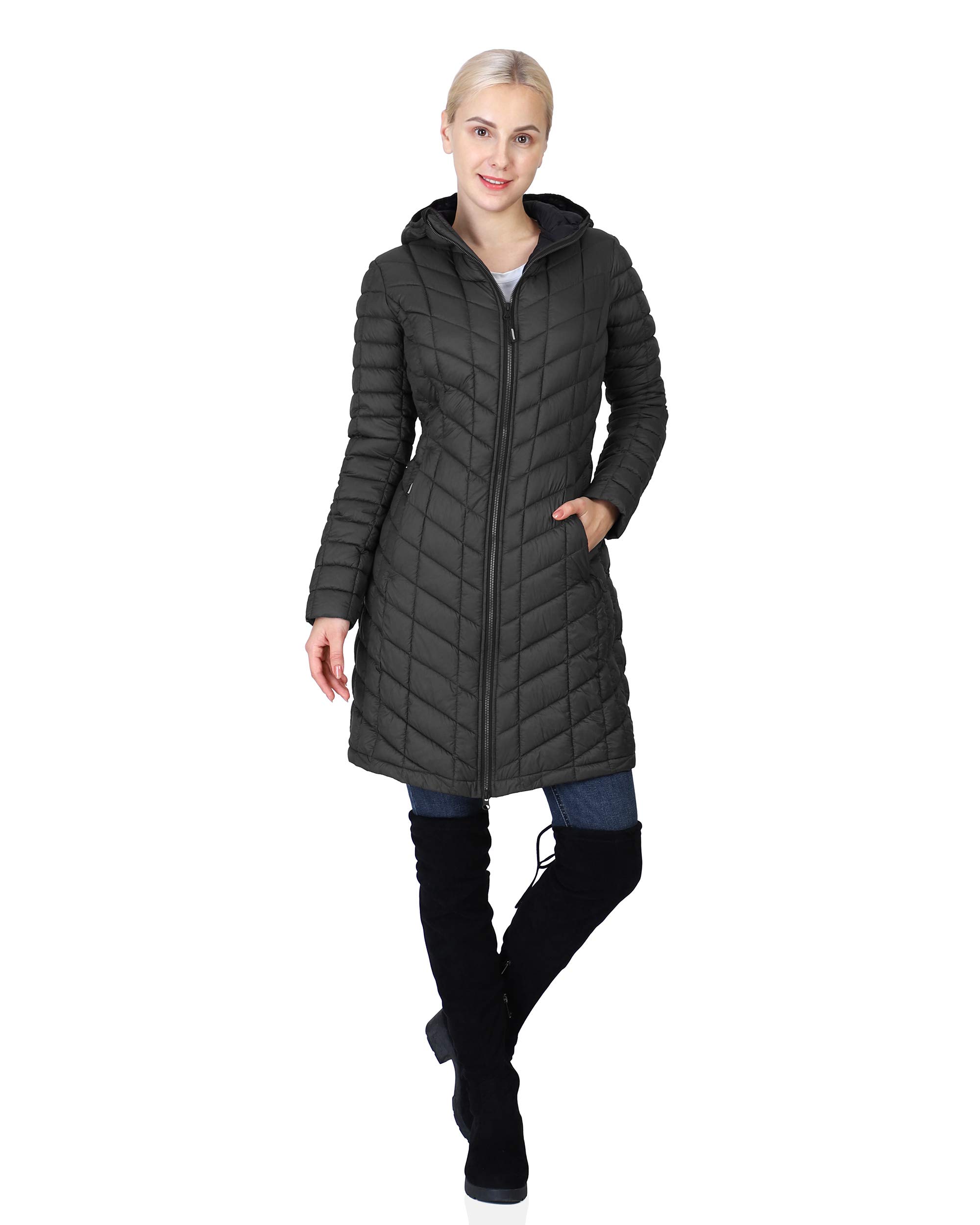 Outdoor Ventures Womens Maryan Hooded Ultra Lightweight Warm Thermolite Long Puffer Coat