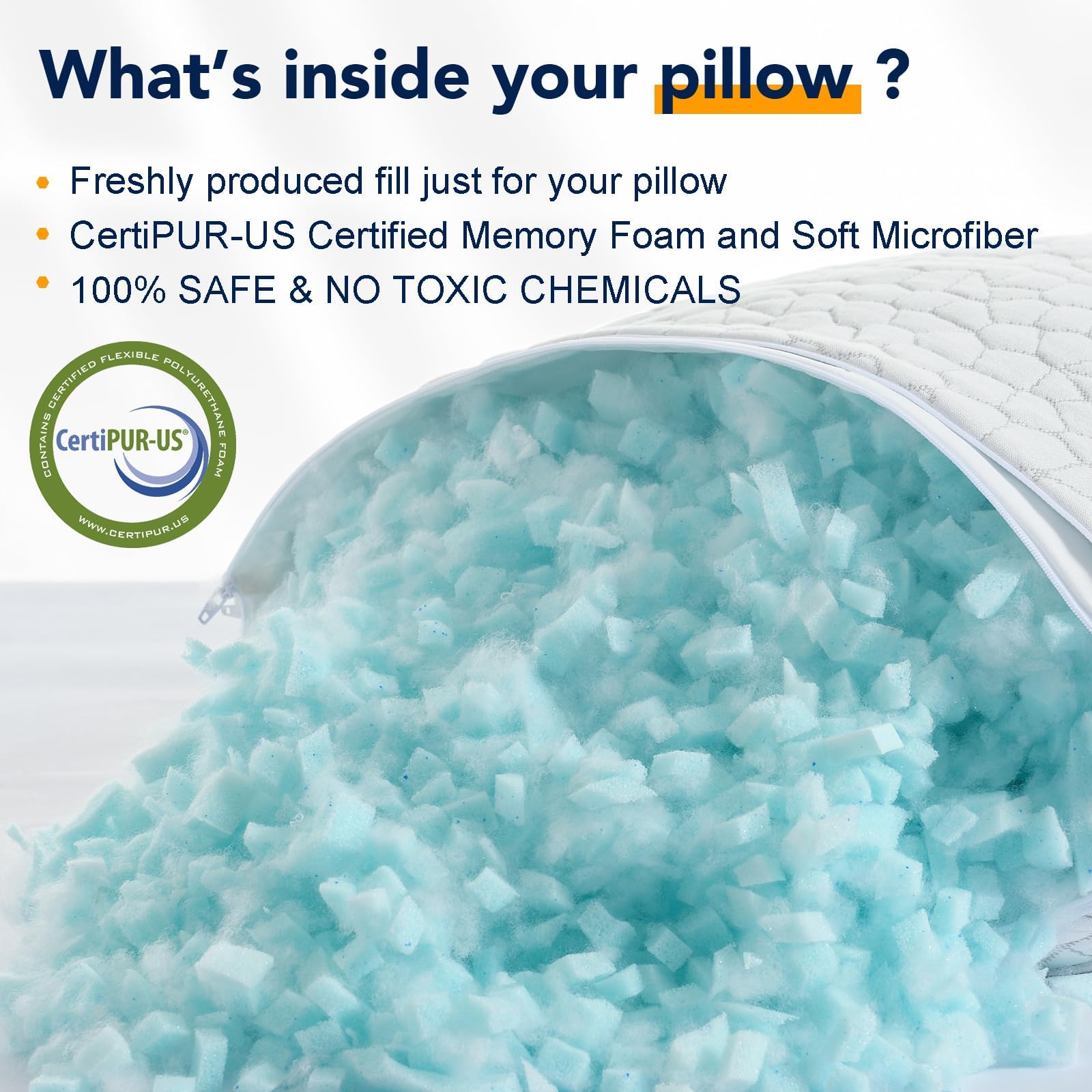 Cooling Shredded Memory Foam Queen Pillows Set of 2, White T437707