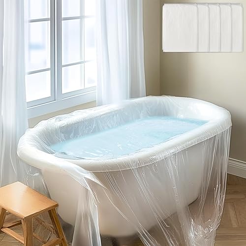 5 Pack Disposable Bathtub Cover Liner - 102 x 47 Inch Large Size Transparent Plastic Bathtub Liner, Portable Bath Tub Bag with Sticker, Ideal for Travel Salon Spa Household Hotel Pet Bathing