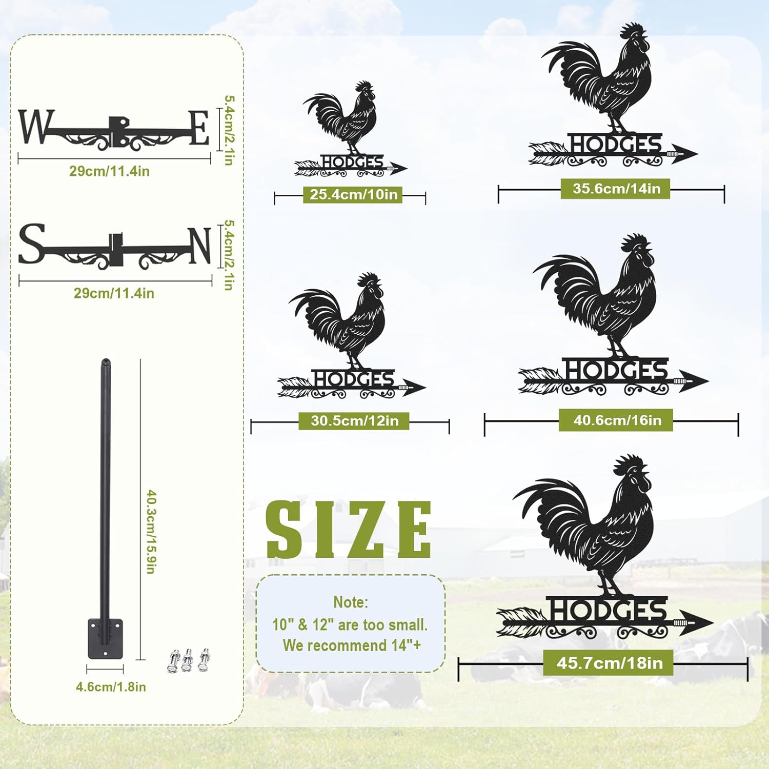 Personalized Rooster Metal Weather Vane, Custom Family Name Weathervane, Wind Direction Indicator, Weather Vanes Roof Mount, Wind Vane Outdoor Decor for Yard Farmhouse Cupolas, Housewarming Gifts