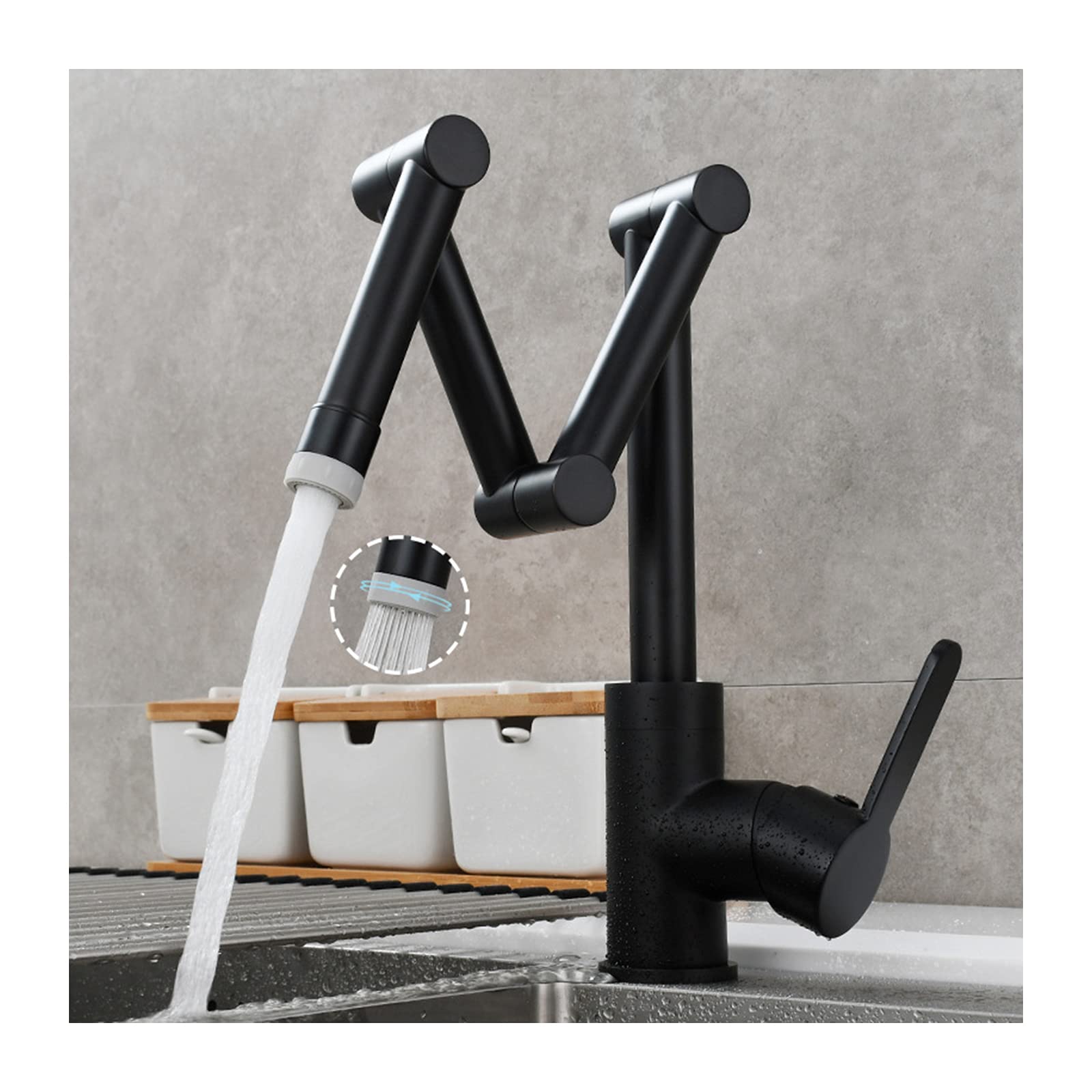 Robinet de cuisine extensible pliable en acier inoxydable chrome noir
