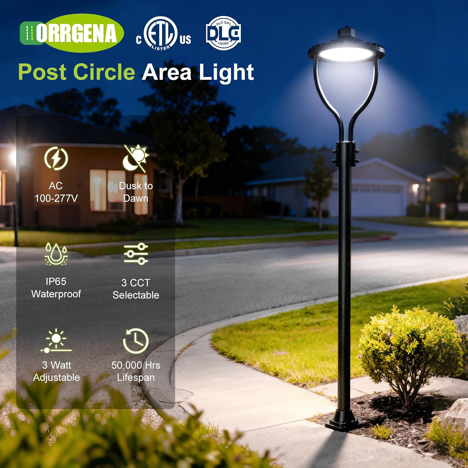 Commercial LED Post Top Light, 150W/120W/90W & 3000K/4000K/5000K Selectable, DLC & ETL Listed, 22500LM Post Circle Area Lights with Photocell, IP65 Waterproof for Yard Street, AC100-277V