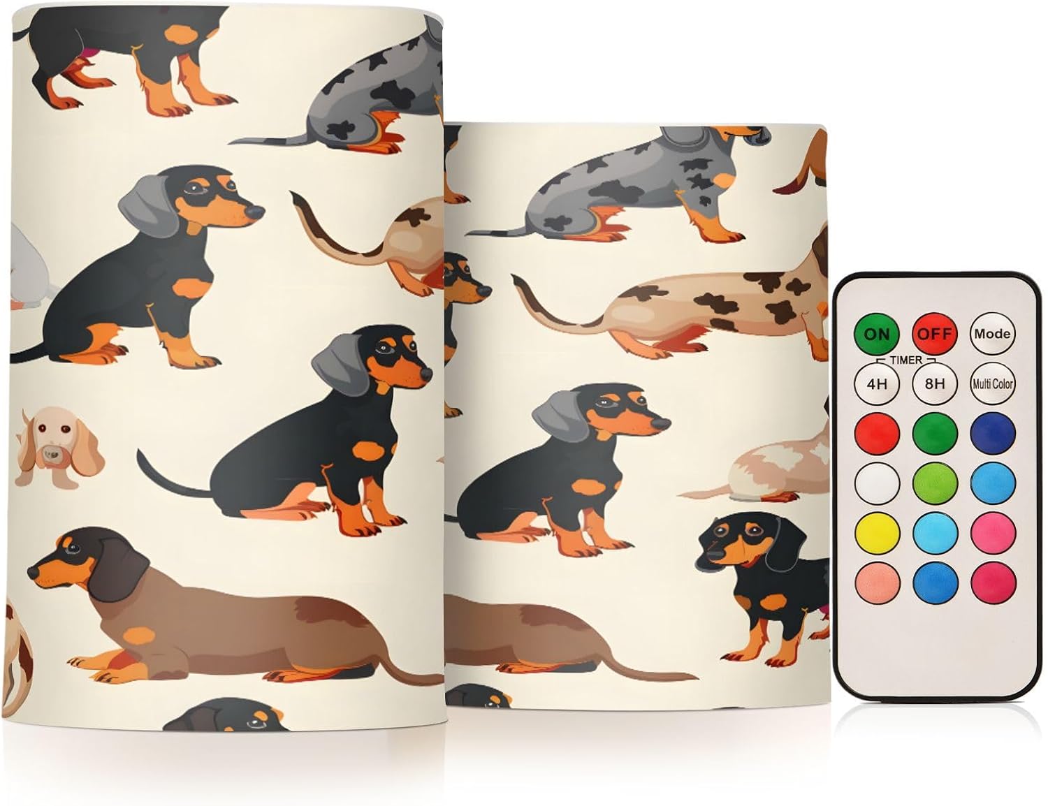ALAZA Dachshund Breed Animal Seamless Flickering Flameless Candles Battery Operated with Remote Timer,Tea Light Candles LED Pillar Votive Candles Set of 2 for Outdoor Indoor Decorations