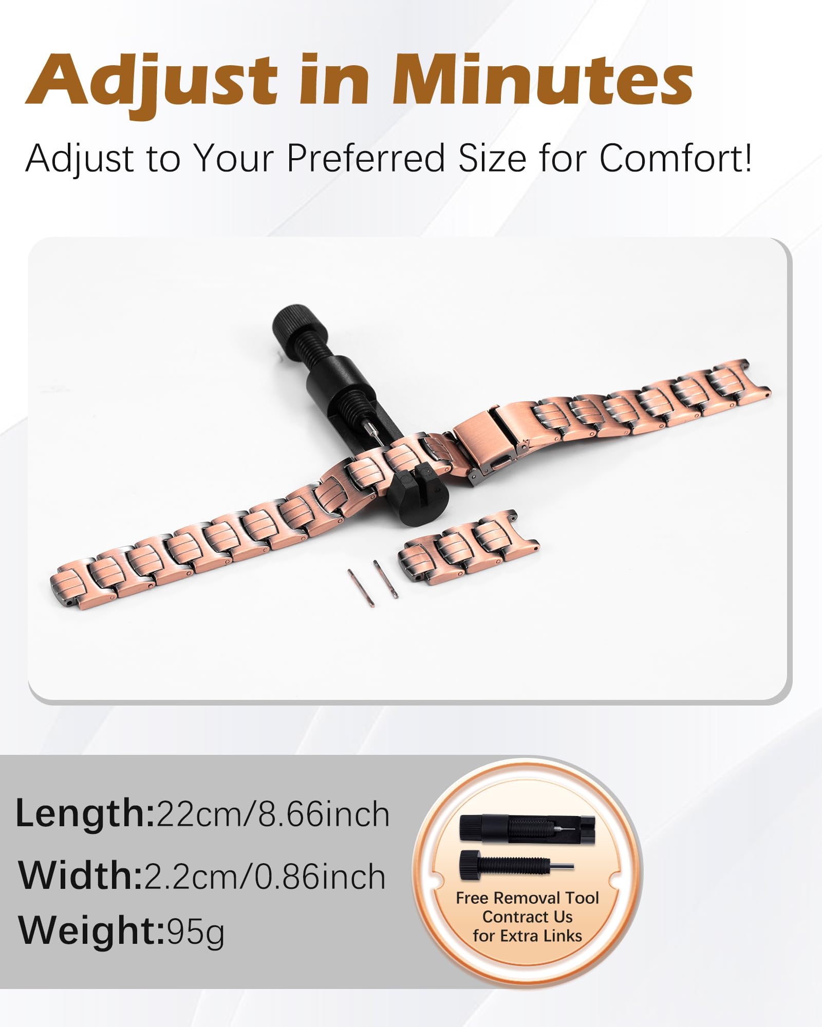 Jeracol Bracelet en cuivre croisé pour hommes, bracelet de thérapie magnétique avec aimants puissants 3800 gauss - 99,99% de cuivre pur et boîte cadeau, 22 cm