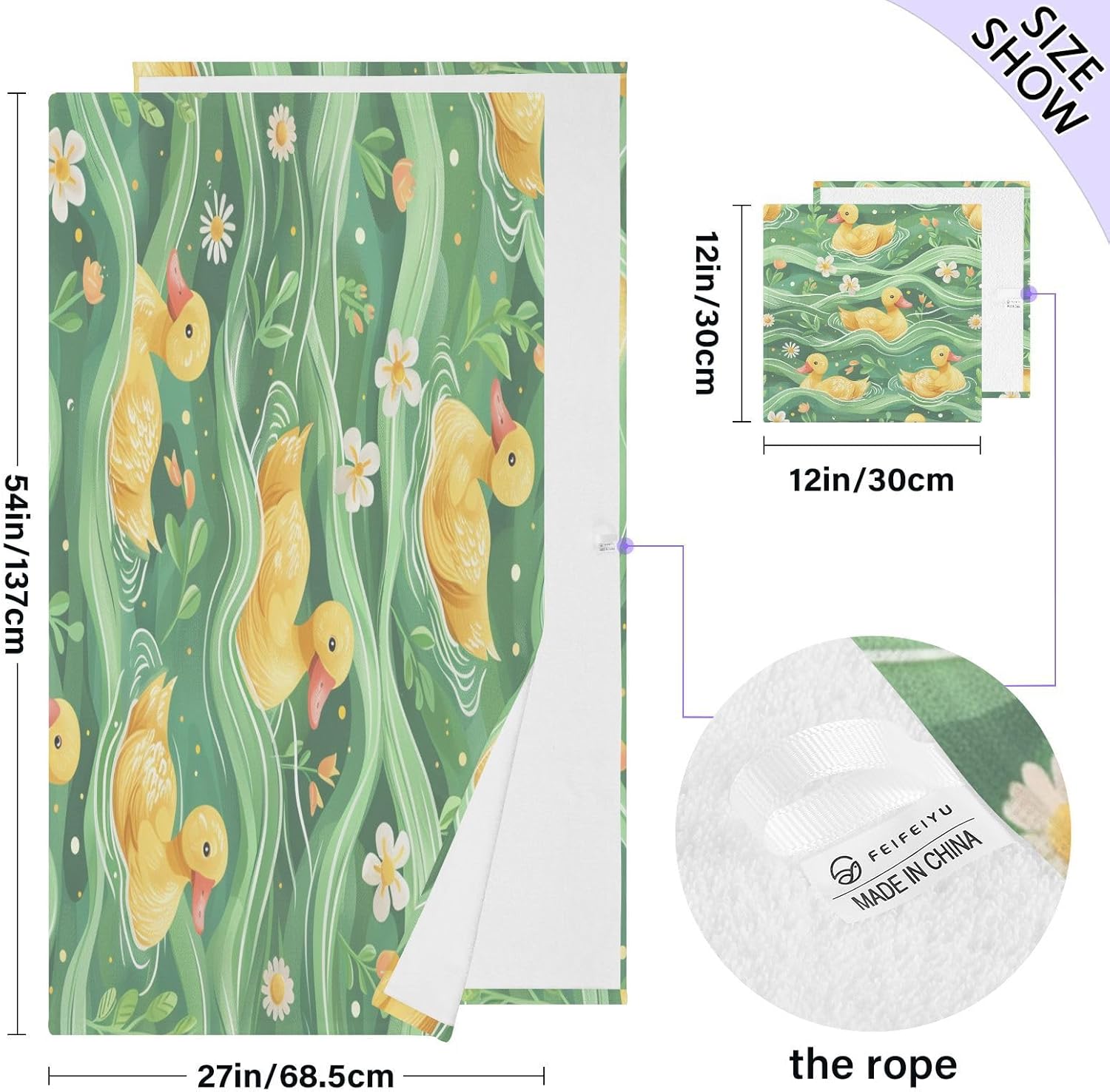 Hand Towels Premium Soft and Highly Absorbent Ducky Pattern with Waves 2 Pcs Towels for Bathroom Set 100% Cotton Decorative Face Towels