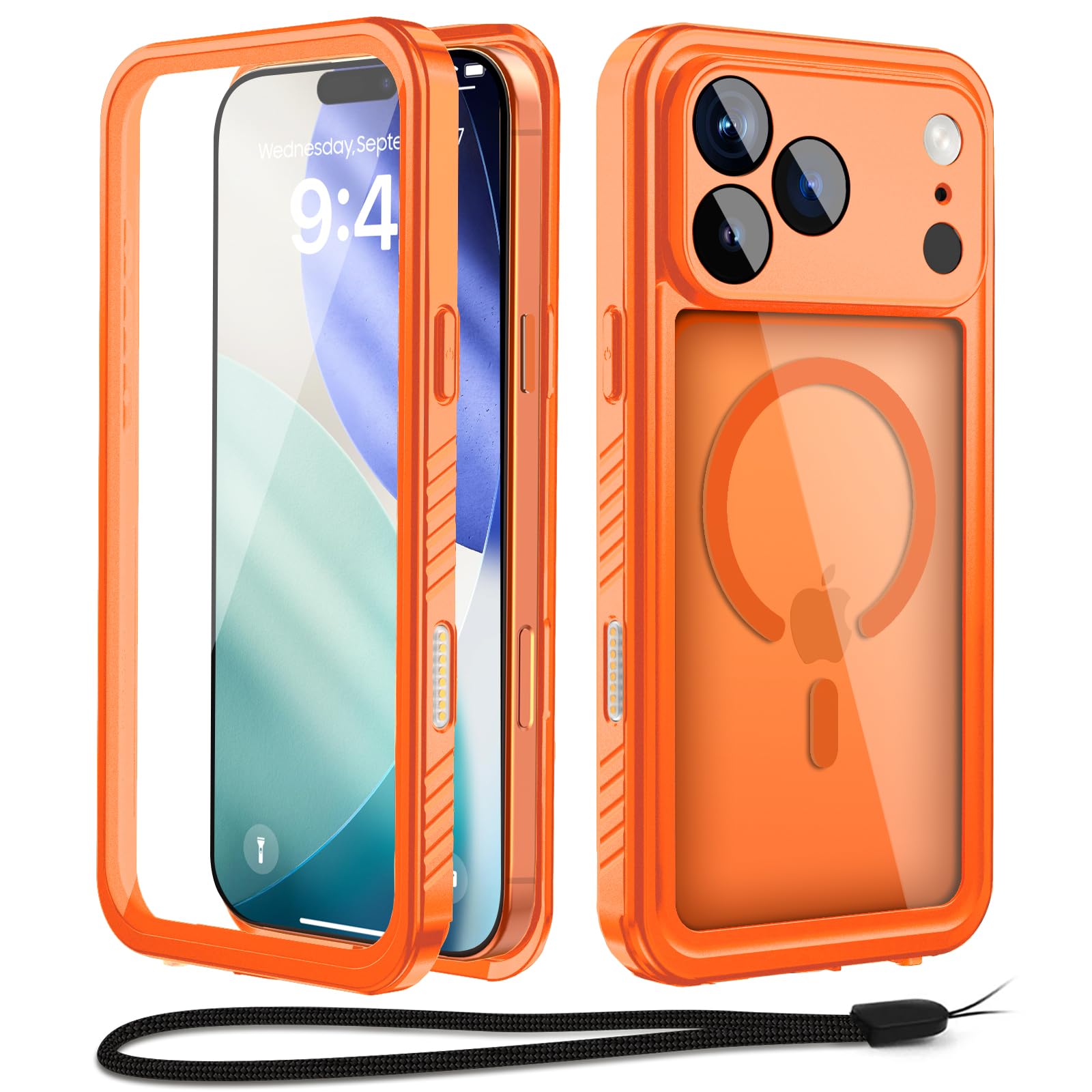 Beeasy Cover per iPhone 17 Pro Impermeabile IP68 con MagSafe, 360 Militare Antiurto Indistruttibile Resistente Doppia Protezione Custodia, Antipolvere Subacquea Waterproof Case, 6.3", Arancione