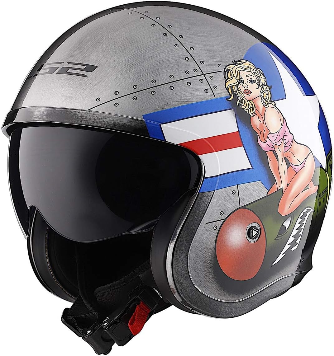 LS2 Spitfire Bomb Rider Open Face Street Motorcycle Helmet - Brushed Alloy / X-Small
