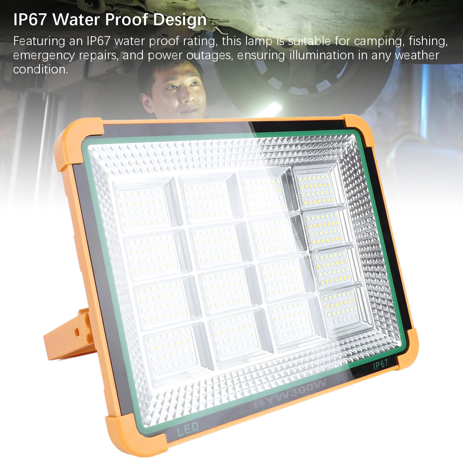 Luce Lavoro Solare a LED, 4 Modalità Luce Lavoro Solare, 300W 25000LM Ricaricabile Luce Lavoro di Emergenza Faro di Inondazione con Staffa per Meccanico Campeggio Pesca