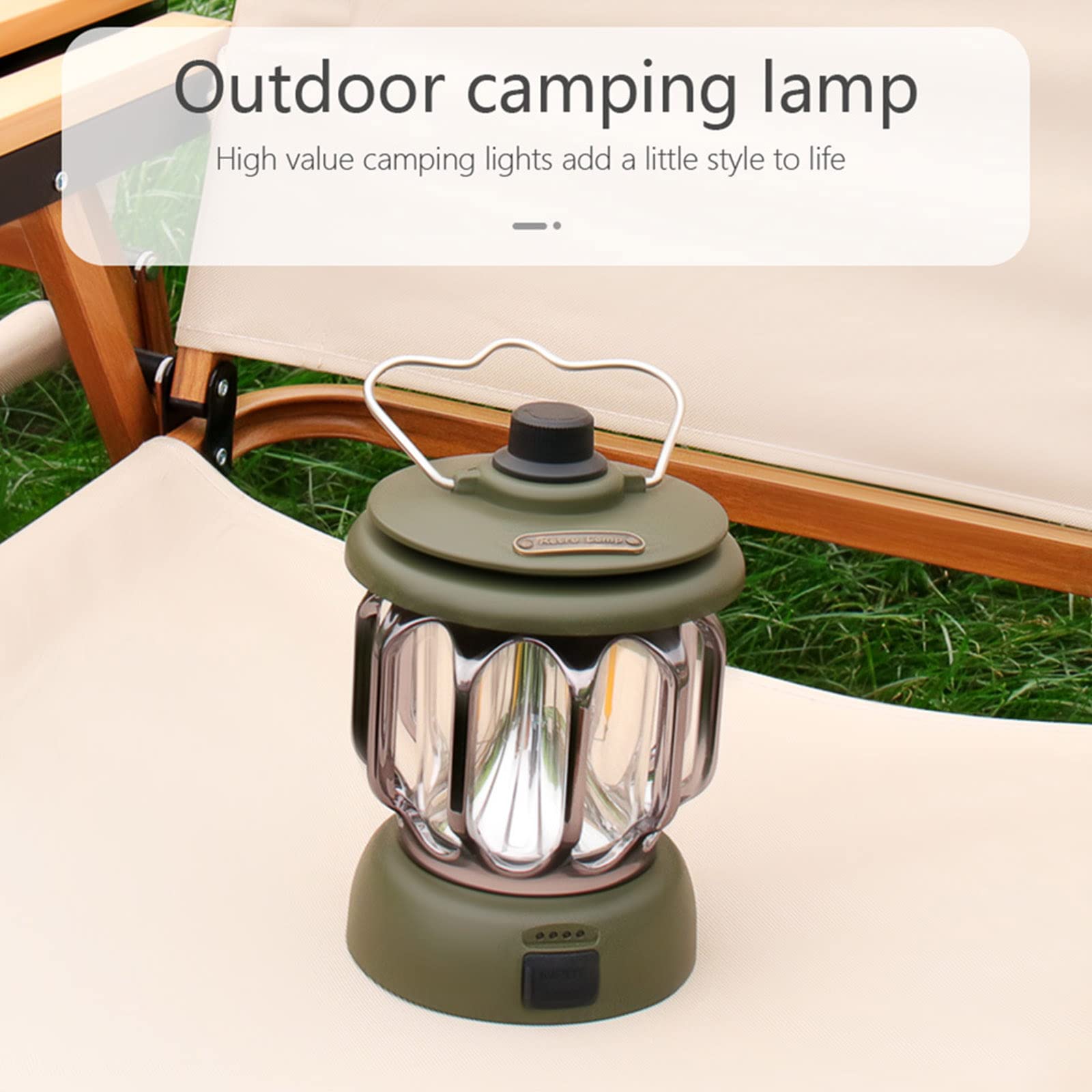 BOSUGE, zewnętrzna latarnia kempingowa LED, ładowalna retro lampa konna z 3 trybami światła i kablem USB, przenośne oświetlenie namiotowe, wodoodporna lampa wisząca do wędkowania, zielony (Color : gr