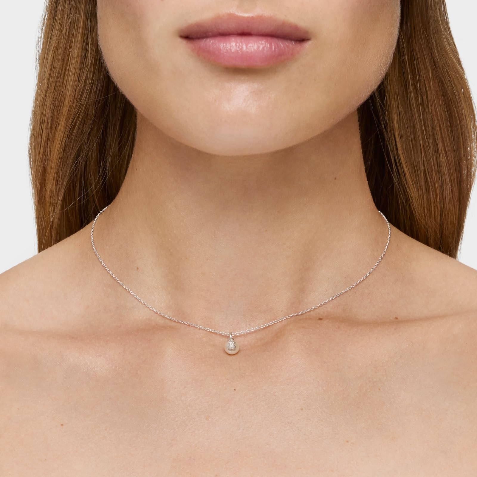 TOUS Collar de Plata de Primera Ley para Mujer con Perla de 6mm, 45 cm de Largo, Colección Icon Pearl