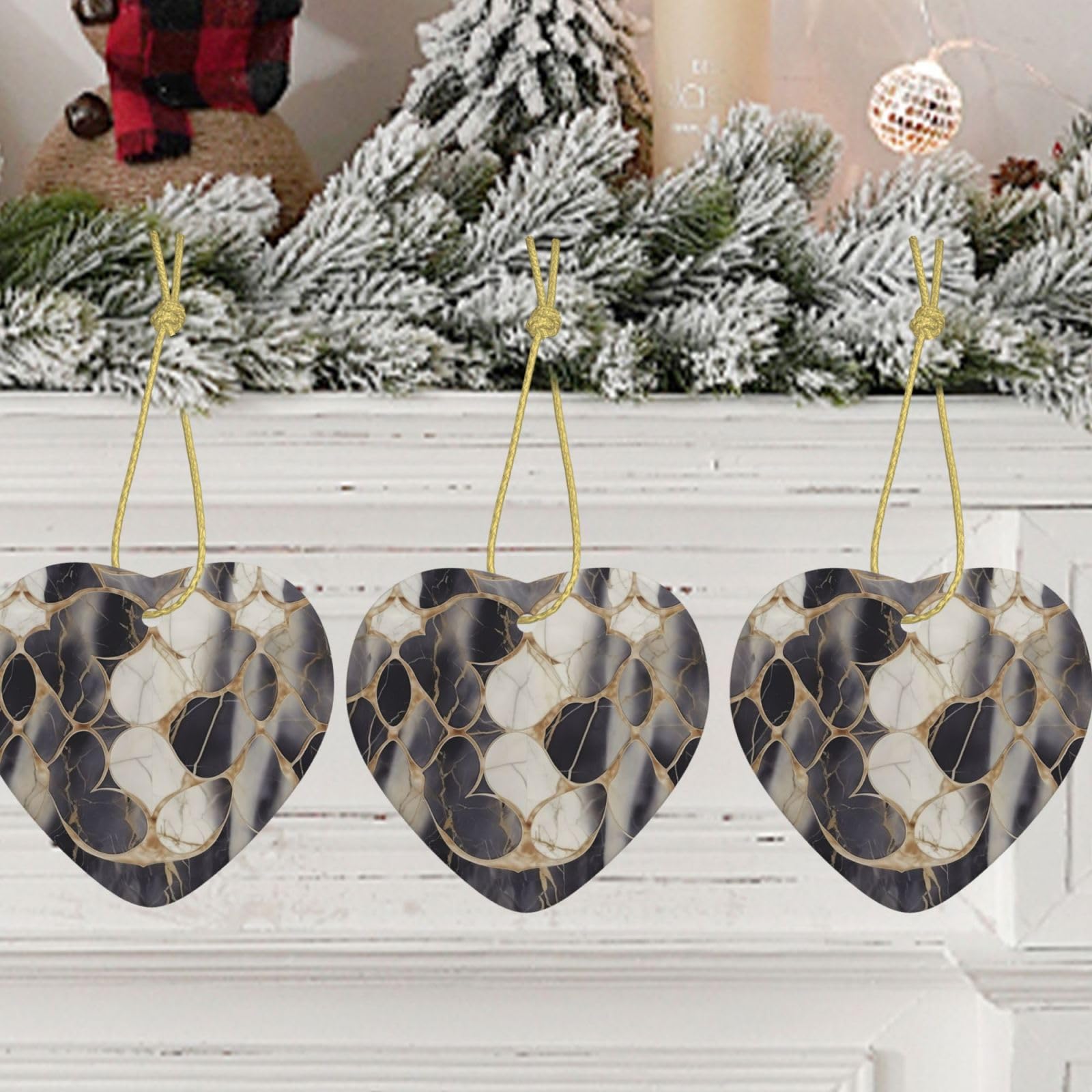 Décoration De Noël En Forme De Cœur En Céramique Blanche – Pendule Personnalisable, Cordon Doré Inclus, Pour Sapin Et Déco Intérieure - 3