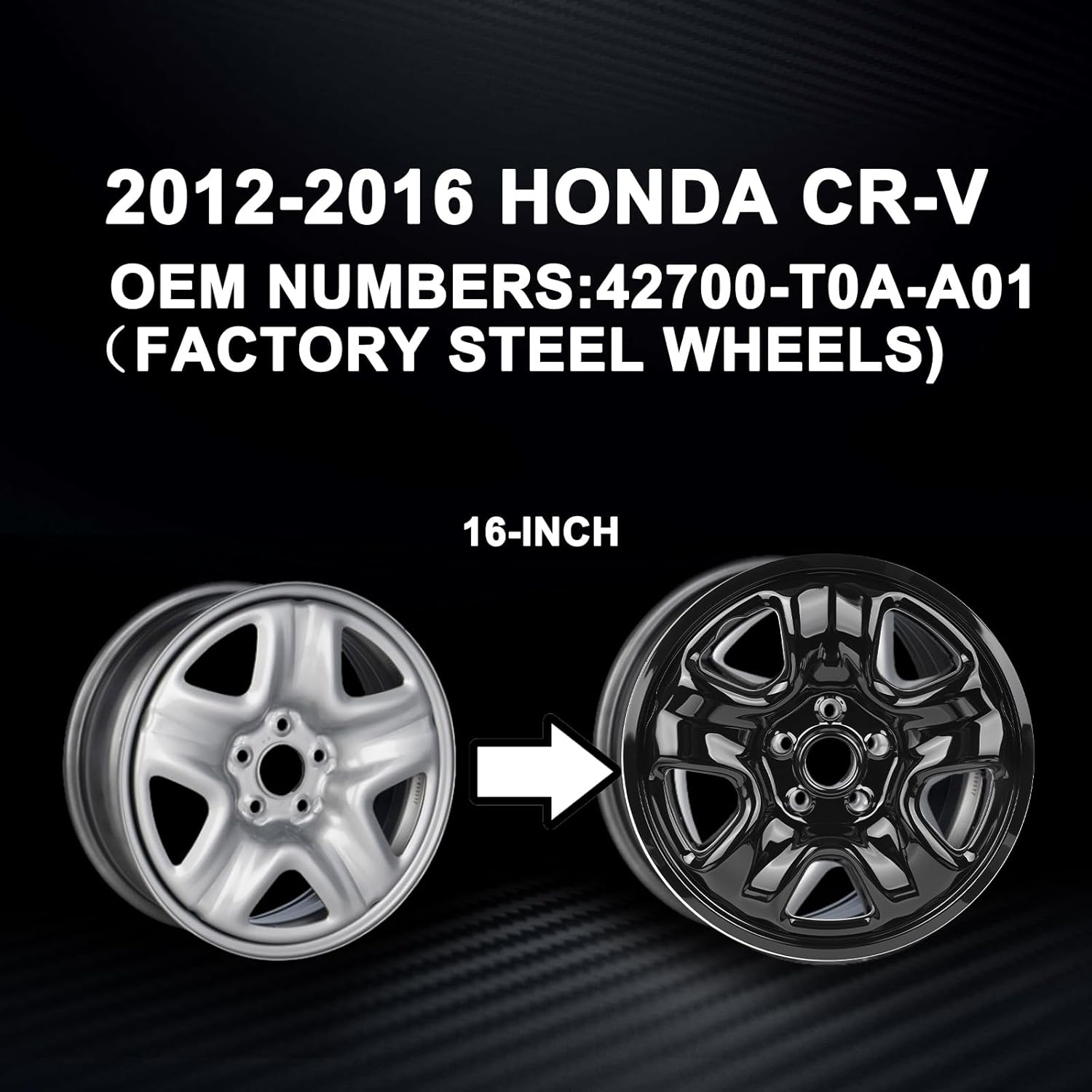 Glossy Black Wheel Skins Compatible with Honda CRV 2012 2013 2014 2015 2016; 16 inch Wheel Covers; Set of 4 Rim Skins; (Glossy Black)