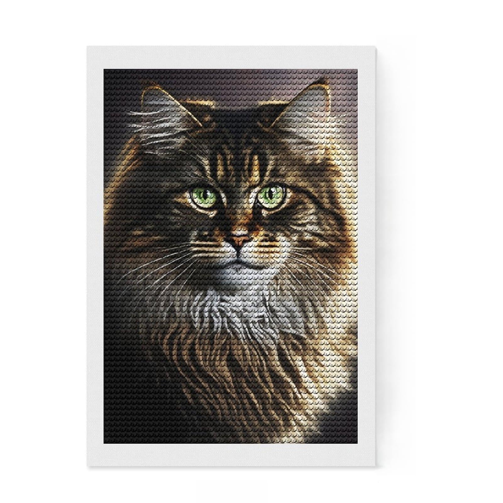 Junmoney Cute Cat Full Drill Diamond Painting Kit 8"x12", Stress Relief Craft, Round Gems, Full Kit Included, Thoughtful Present