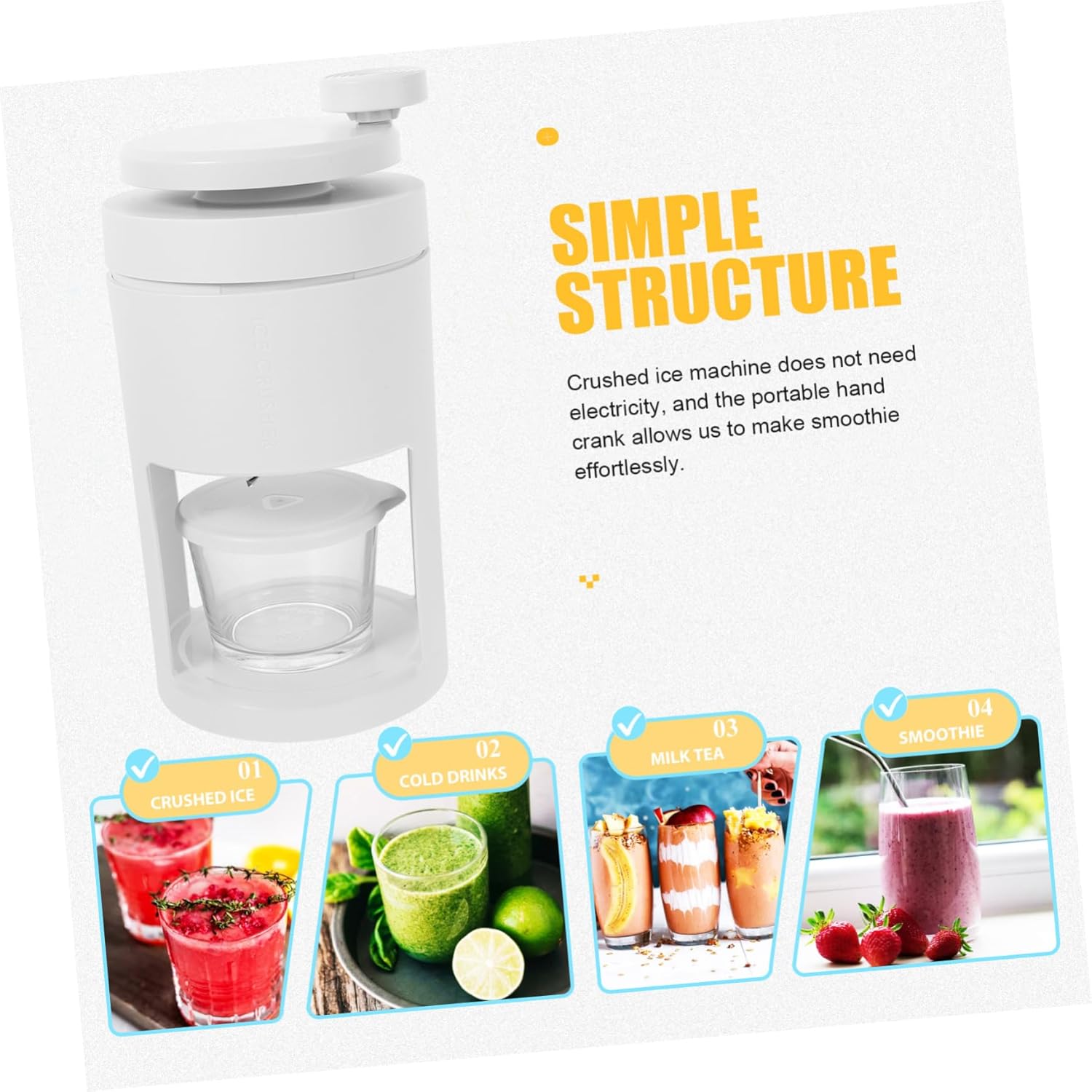 Alipis Manual Ice Shaver Maker Portable Hand Crank Ice Crusher with Blades for Homemade Snow Cones and Refreshing Drinks