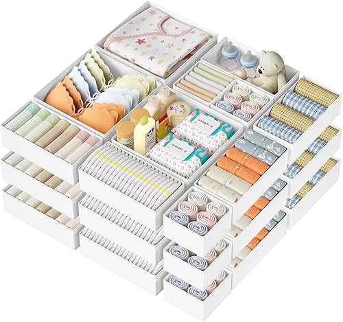 Miniatura 28 de DIMJ Organizador de cajones para ropa, paquete de 15 unidades, organizadores plegables para bebé, organizador de almacenamiento y cómoda para