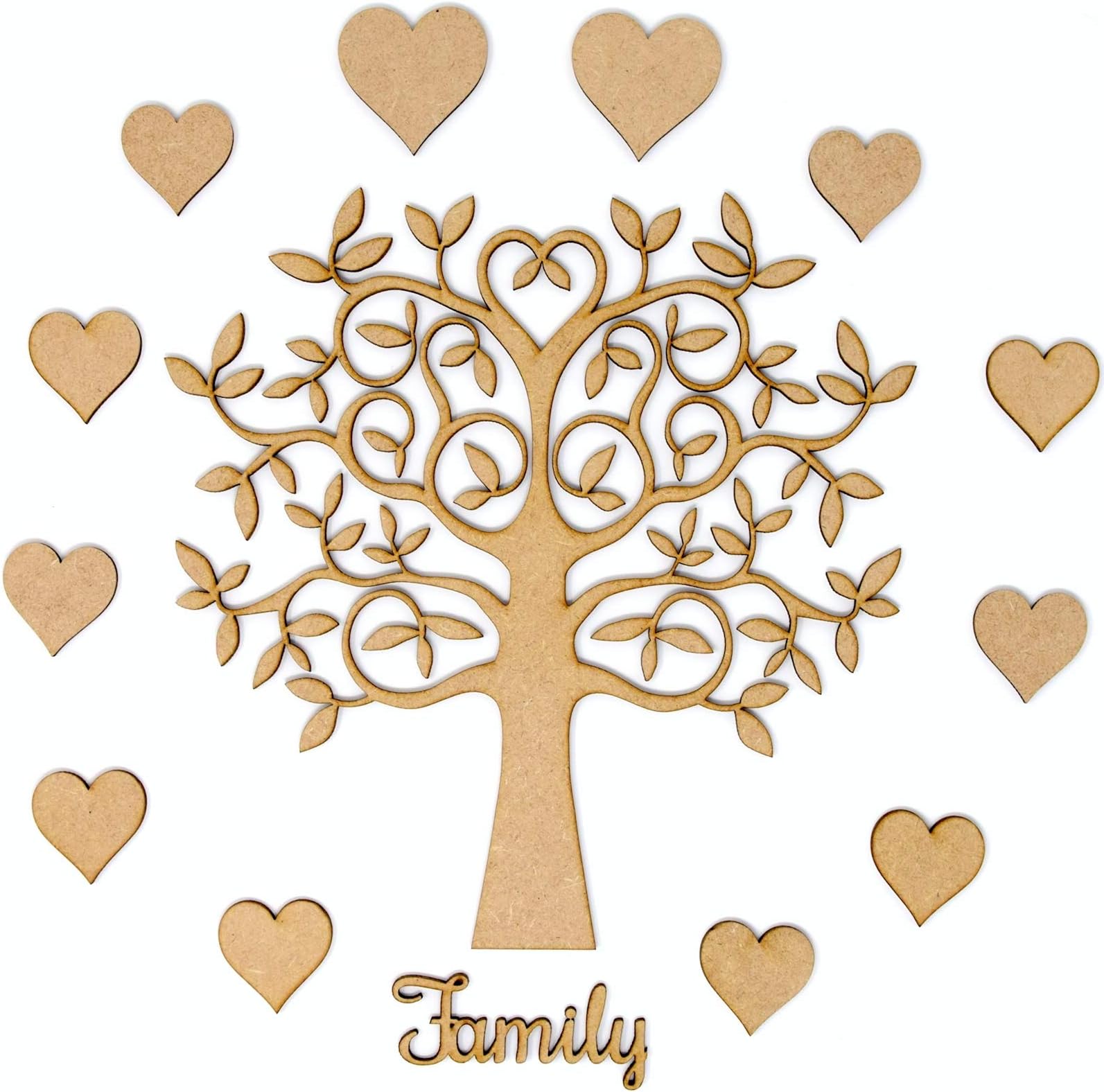 Family Tree Set Kit - Tree, 12 Hearts, 'Family' Word. 20cm