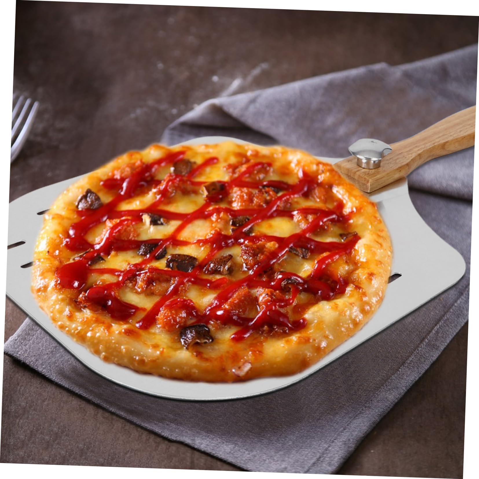 PRETYZOOM Spatola per Pizza Forata in Alluminio con Manico in Legno, Acciaio Inox, Resistente al Calore, per Ristoranti e Pizzerie