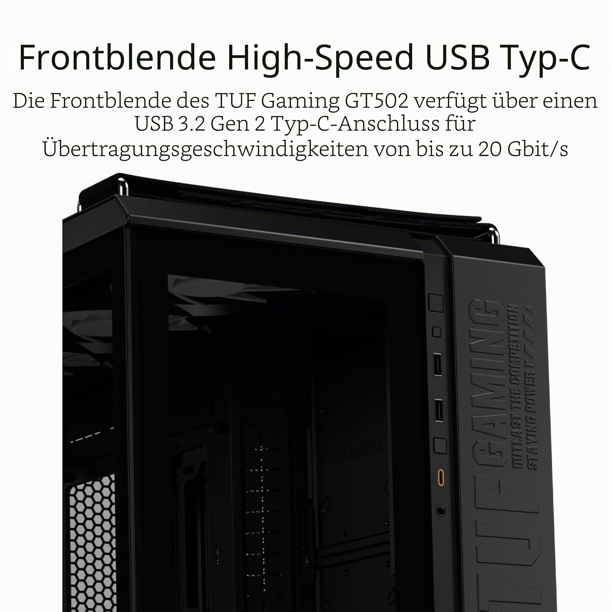 ASUS TUF Gaming GT502 Plus TG Black modulares PC Gehäuse | Zweikammer-Gehäuse, bis 3 Positionen für 360-mm-Radiatoren oder bis zu 13x120mm-Lüfter, Glasscheiben Panoramablick, schwarz