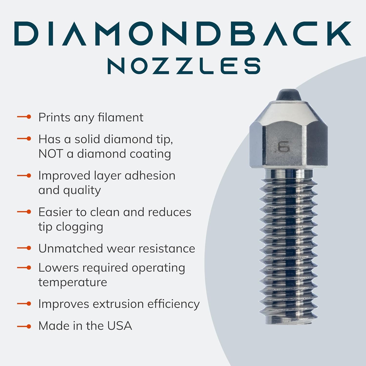 Diamondback Nozzles – Original K1, K1 Max, and CR-M4 Compatible – Polycrystalline Solid Diamond Tip 3D Printer Nozzles, Improved Extrusion, Any Filament, Long Life, Wear Resistant, USA Made (0.6mm)