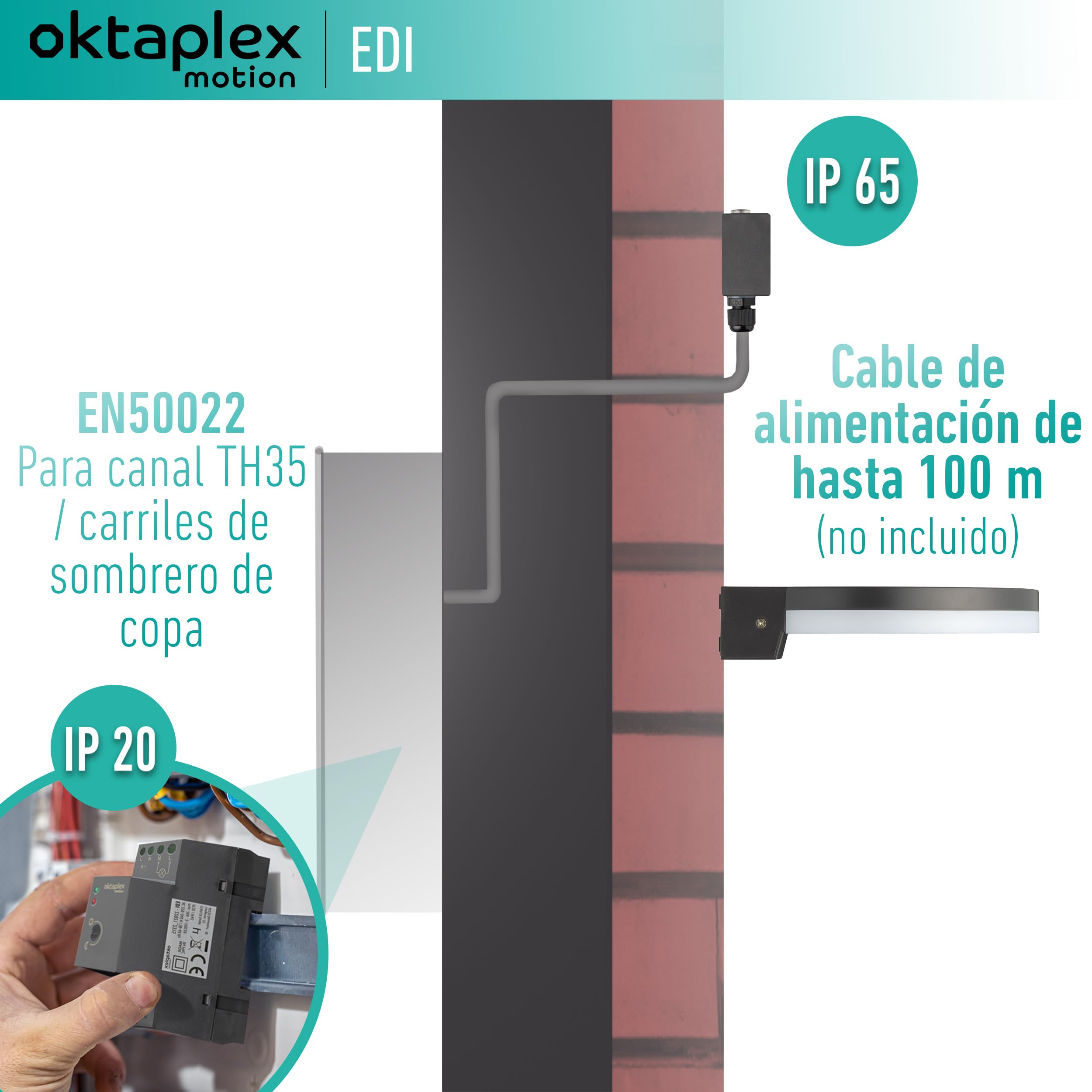 Oktaplex Set de 2 EDI Interruptor crepuscular riel Sombrero 35mm 230V Externo Sensor crepuscular IP65 Exterior Antracita