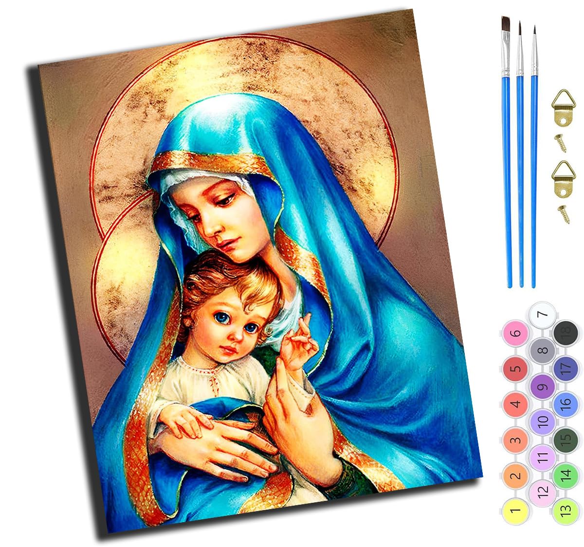 XIAOYOUQIAN Mary and Jesus,Paint By Numbers Kits for Adults,Oil Painting Kits for Beginners On Clear Symbols Colored Canvas,Easy DIY Acrylic Pigment Drawing Gift,40X50Cm，-Frameless