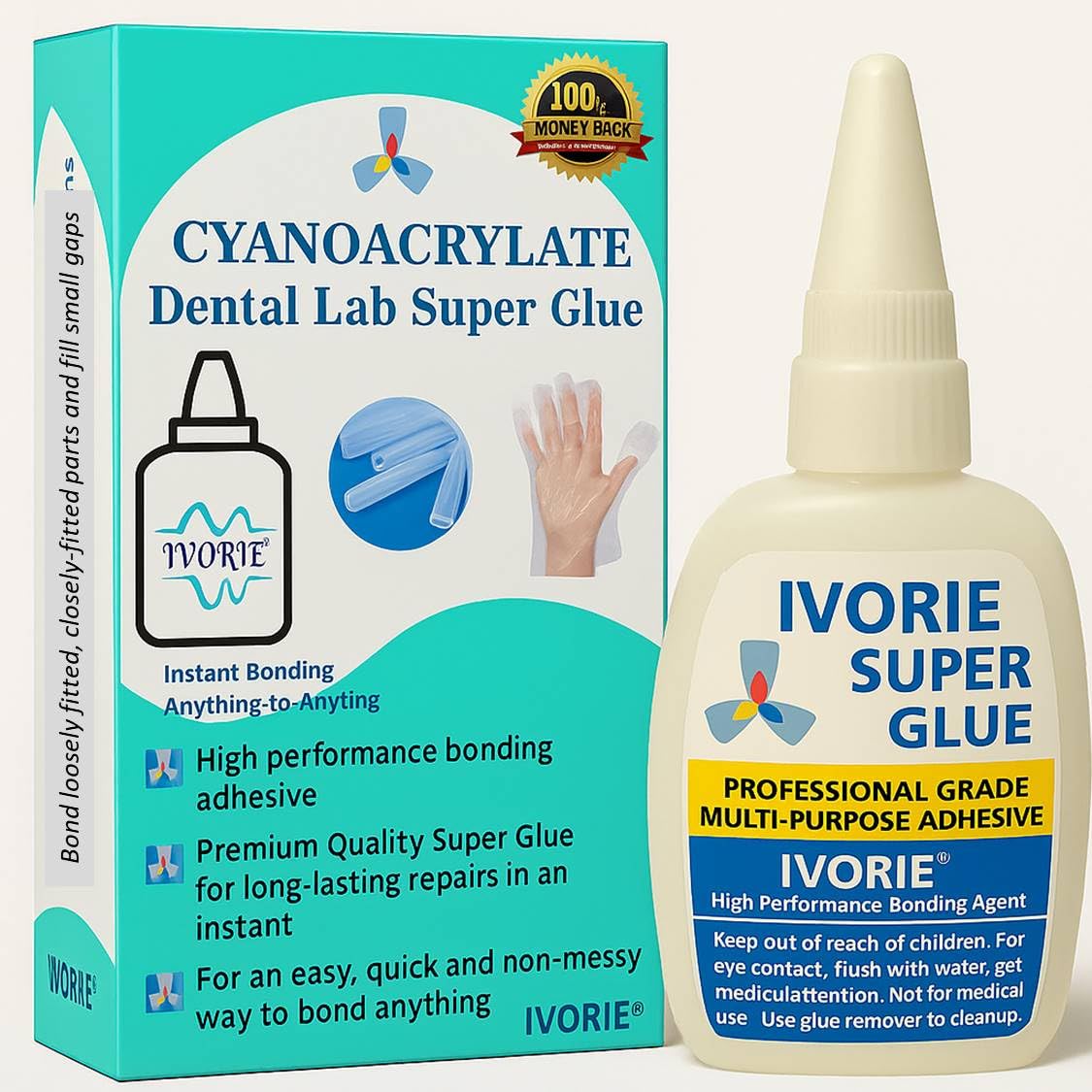 IVORIE Super Glue Adhesive Instant Bonding Cyanoacrylate Acrylic - Dental Laboratory Tools (Transparent Clear Color - 30gr)
