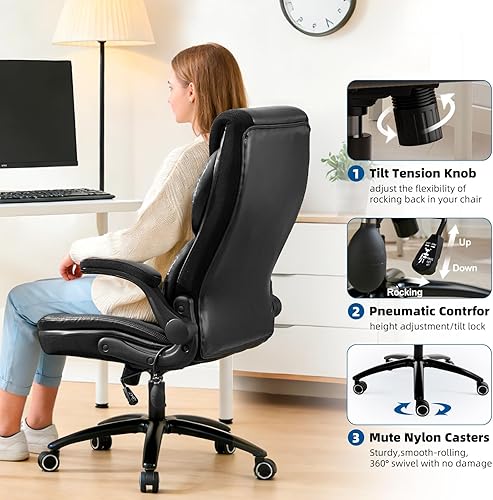 Miniatura 6 de Silla ergonómica de oficina para juegos, cómoda, silla de escritorio de cuero transpirable con soporte lumbar y soporte para la espalda, cómoda