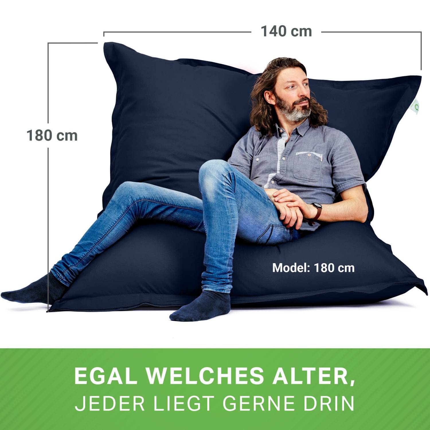 Green Bean© Zitzak voor binnen XXL 140x180 cm 380 liter Zitzak voor kinderen & volwassenen EPS-korrels vulling Reuzenzitzak Groot Loungekussen Wasbaar Weerbestendig Loungestoel Vloerkussen Donkerbeige