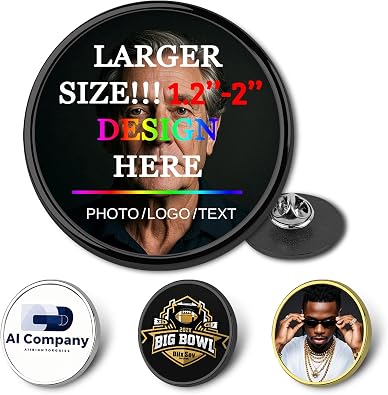 Custom Pins, 1.2"-2" Large Lapel Pins, Premium Zin-ally Pin Buttons, Personalized Photo/Logo Design for Business, Wedding Bouquet Photo Charm, Memory Mother Father Men Women