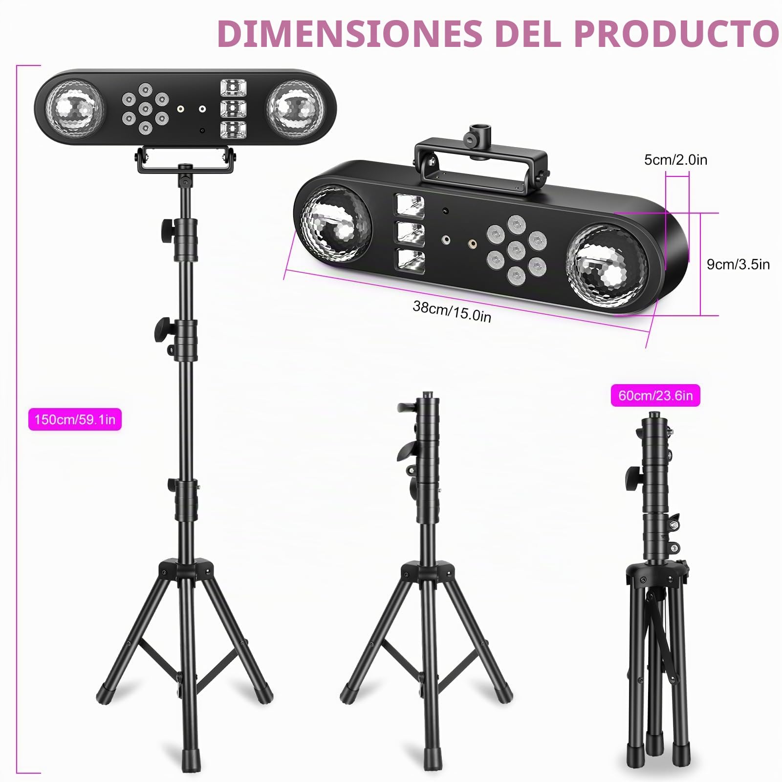U`King Luces de DJ con soporte, juego de luces de barra de fiesta 5 en 1 con bola giratoria/estroboscópica/UV/luz LED colorida y luces de patrón, Adecuado para Halloween/bar/fiesta.