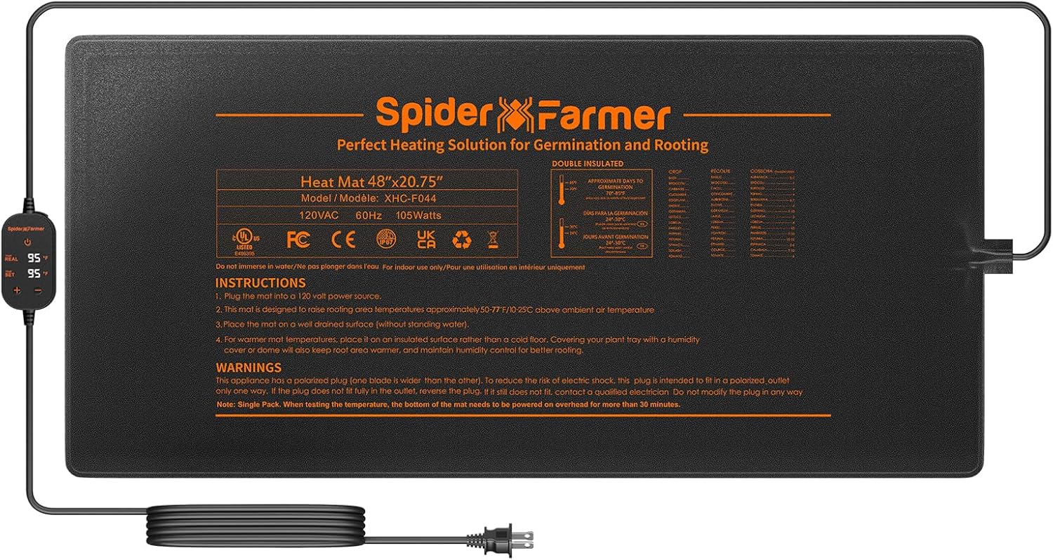 Spider Farmer Seedling Heat Mat 48"x20.75" Waterproof Plant Heating Pad with Built-in Temperature Controller for Indoor Seed Starting Germination Hydroponics Cutting Clone, Greenhouses and Brewing