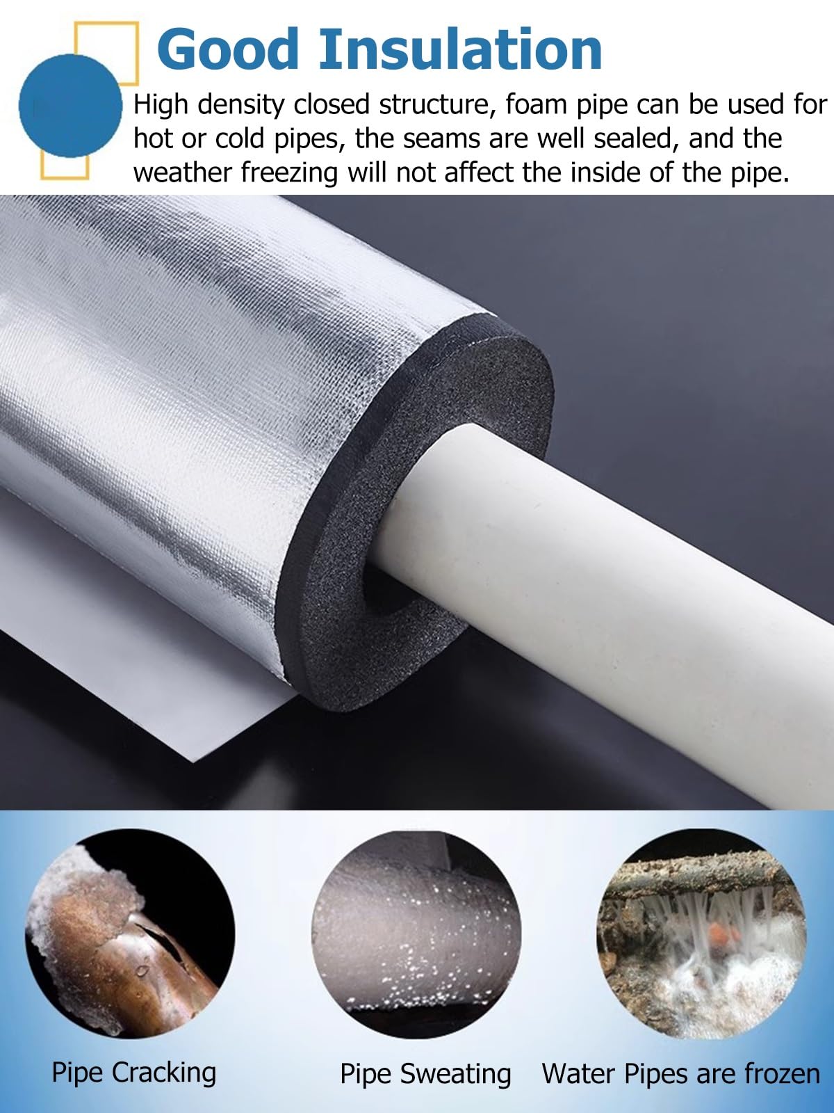 JZWJH Isolation Tuyaux Chauffage 27~273mm ID X 30/50mm D'épaisseur X 1m Long, Laine De Verre Isolation Thermique, Tuyau D'isolation En Papier D'aluminium Autocollant, Antigel/Ignifuge