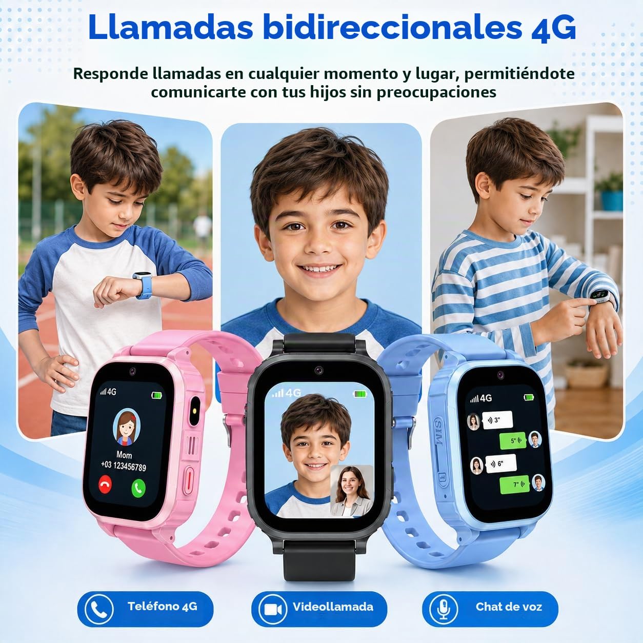 4G Reloj Inteligente Niño con GPS y Videollamada, Smartwatch Niños con SOS, llamadas, Chat de Voz, Modo Escuela, Podómetro, Despertador, IP68, Linterna, Reloj GPS Niño Regalo para Niños Niñas, Negro