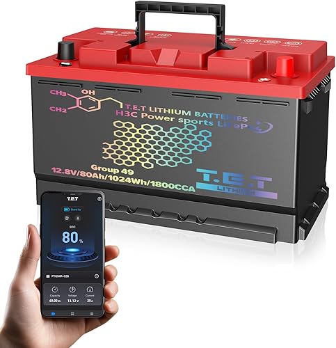 TET - Batería de litio de arranque para automóvil, BCI Group 49 Lifepo4, batería de iones de litio sin mantenimiento, batería automotriz de 12.8 V,