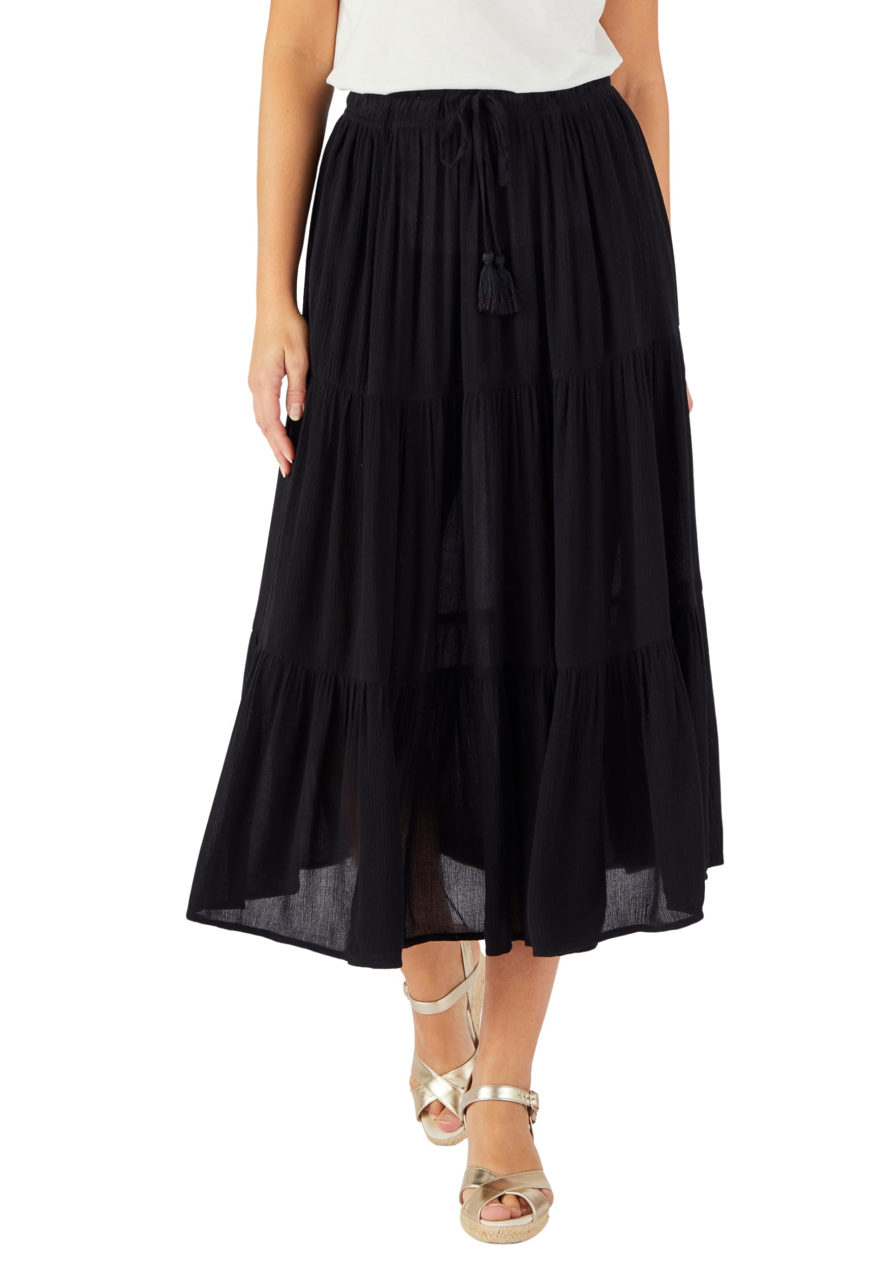 Damart Women's Black Crinkle Tiered Skirt