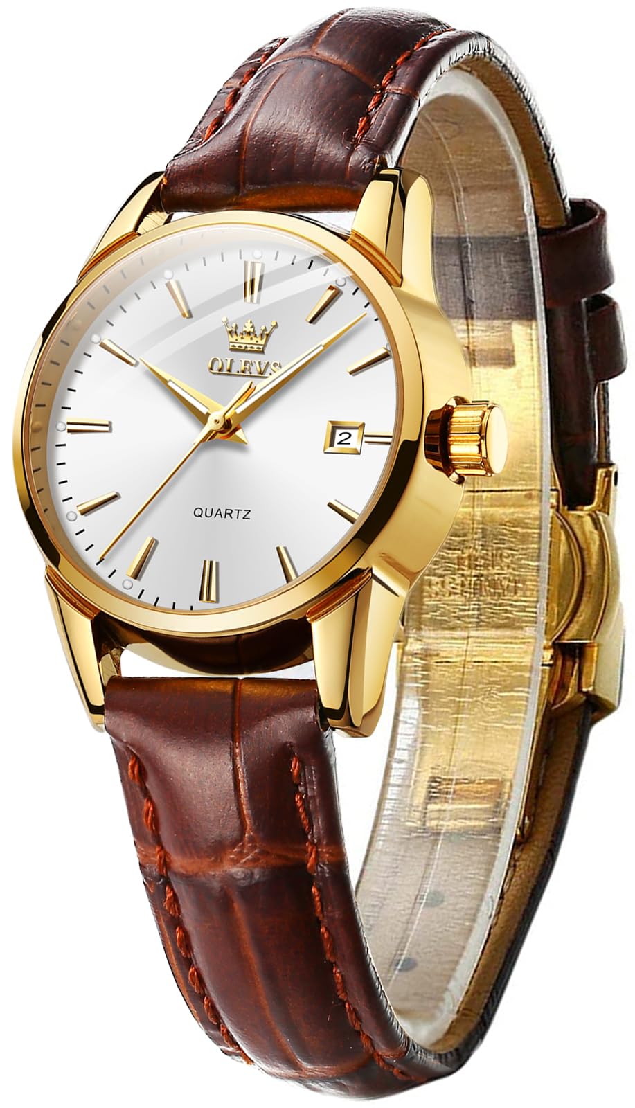 OLEVS Quarz Damen Uhr Elegante Armbanduhr Lederarmband Wasserdicht 30M Datumsanzeige Leuchtende Frauen Uhr Geschenke zum Muttertag