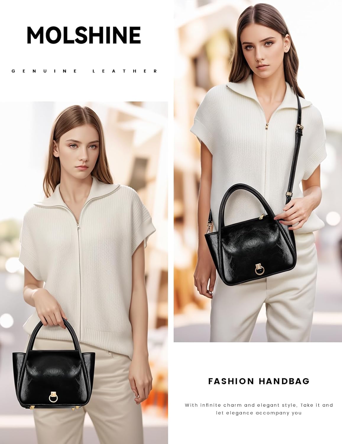 molshine Genuine Leather Crossbody Bag, Small Casual Top Handle Shoulder Handbag for Women Lady Moder DLK0030A - Image 2