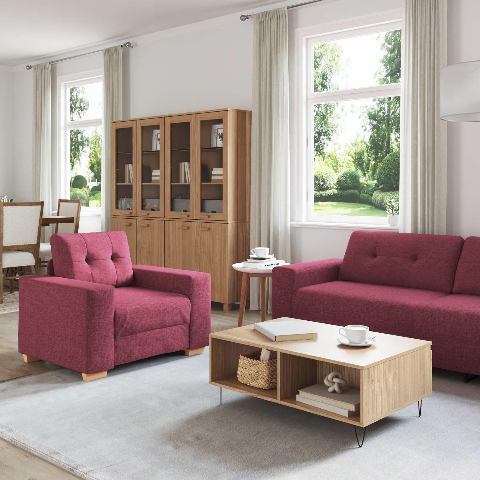 Canapé 3 pcs Rouge Vent 221 x 80 x 80 cm Tissu en Lin mélangé,Meubles,Canapés,71.6 kg-3324631