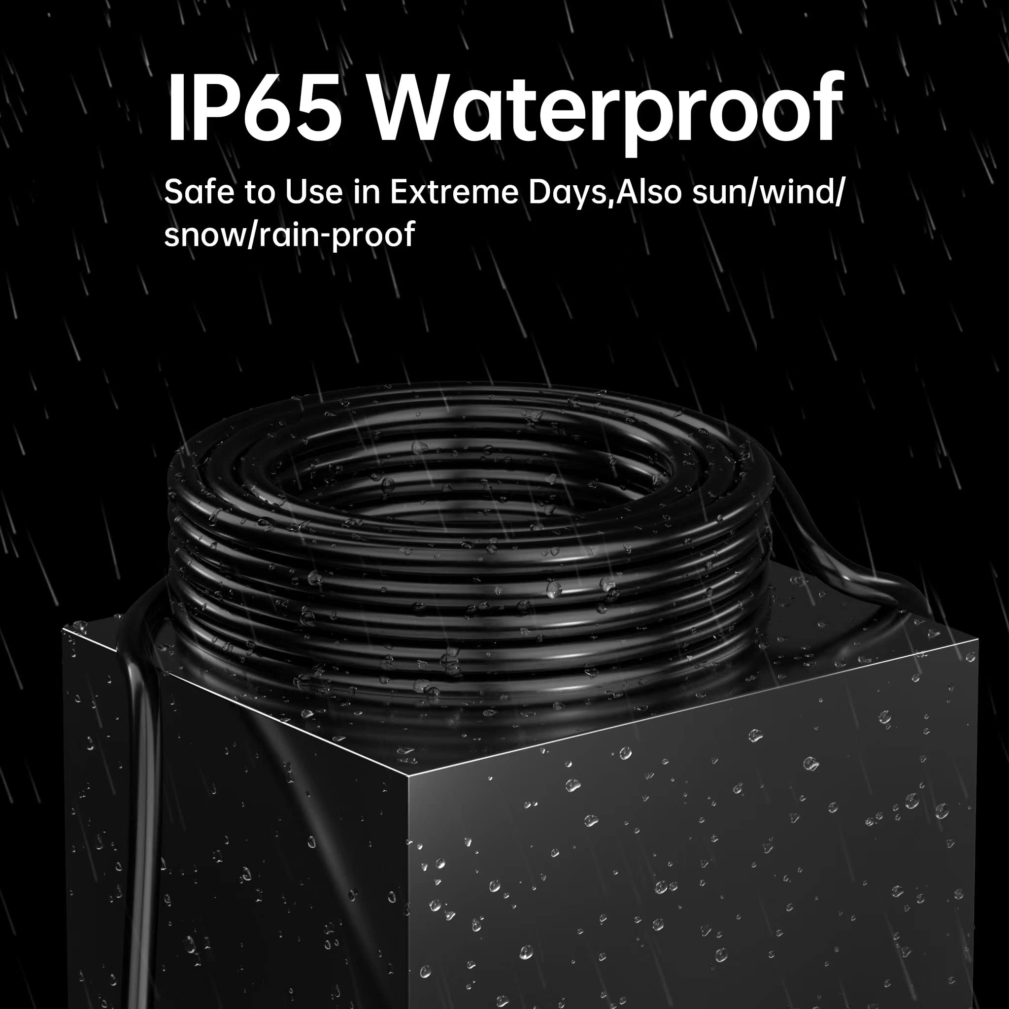 Black Outdoor Extension Cord 50 ft 16/3 Guage Waterproof, Cold Weatherproof -58°F, Flame Retardant, Flexible 3 Prong Heavy Duty Electric Cord for Lawn Office,13A 1625W 16AWG SJTW, ETL Listed PlugSaf