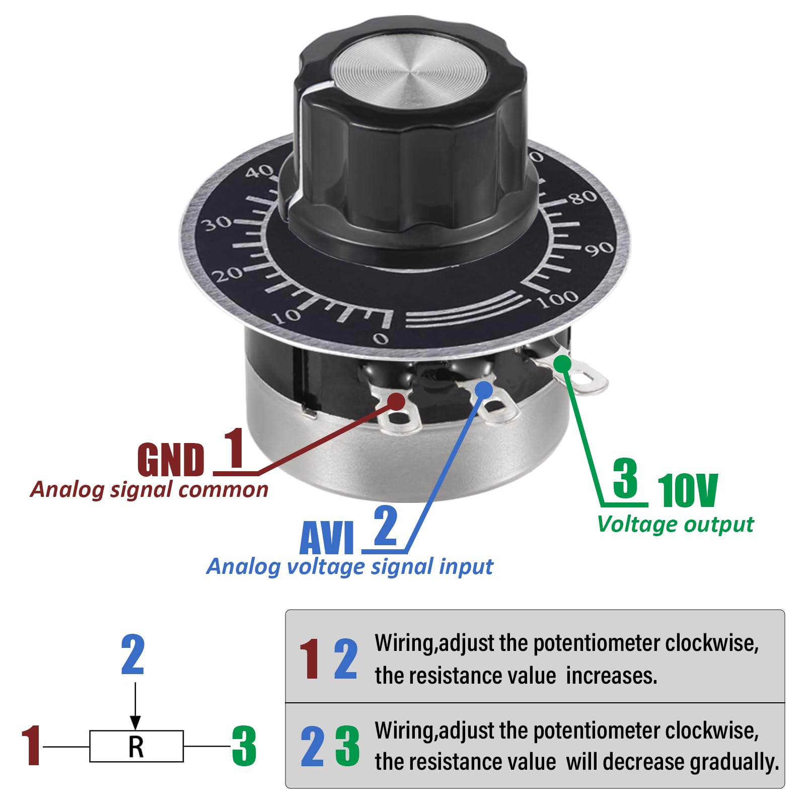RV24YN20S 10K Ohm Potenciómetro Rotativo Cónico B103 Potenciometro de Película de Carbono de Giro Único 10K Ohmios Potenciometros Rotatorio Single Turn con Perilla A03 y Dial