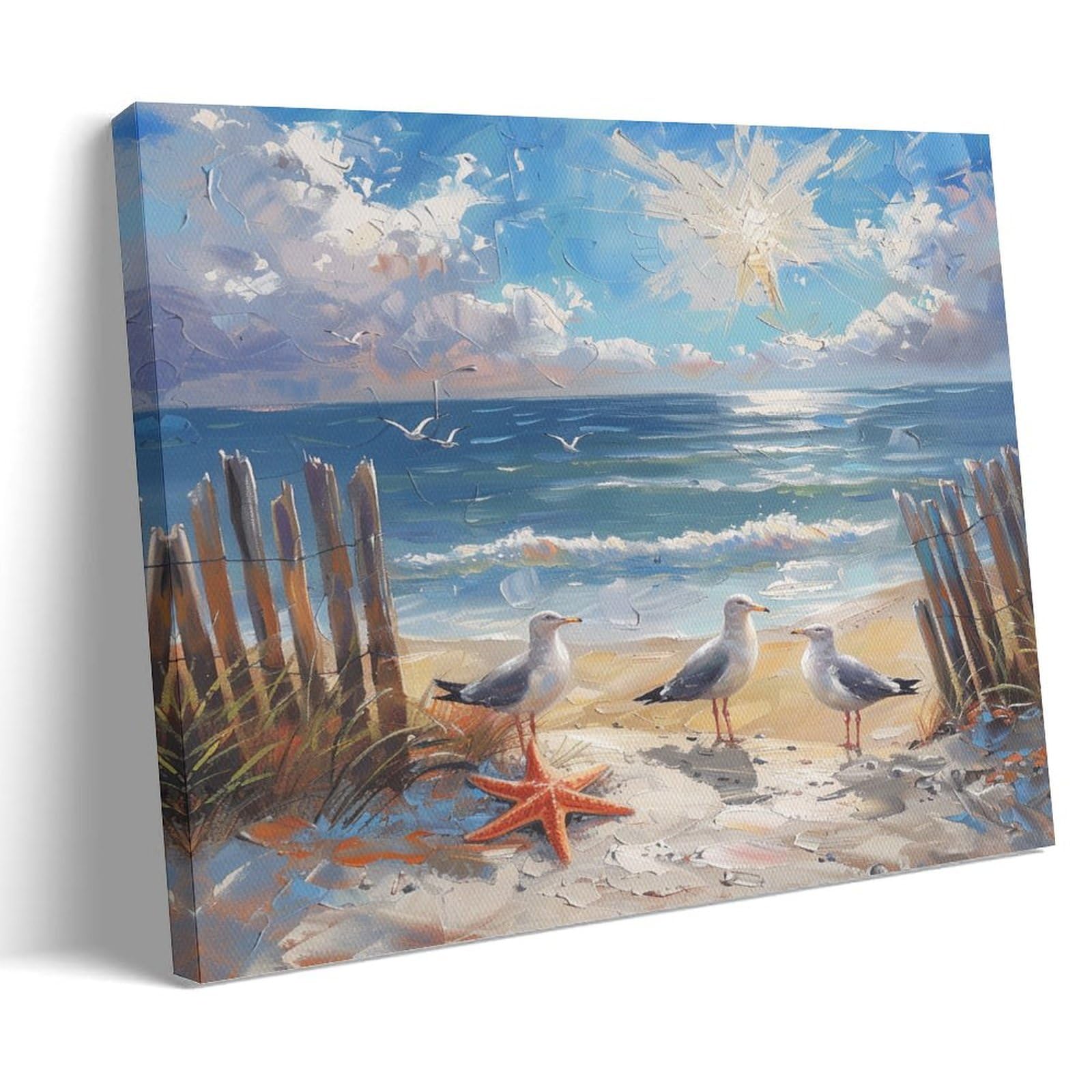 FYFMUSHE Abstract Sea Bird Canvas Wall Art Paintings Watercolor Coastal Seagull Nature Pictures on Canvas Prints Framed Ready to Hang Artwork for Bedroom Home Decor 16x24inch(40x60cm)