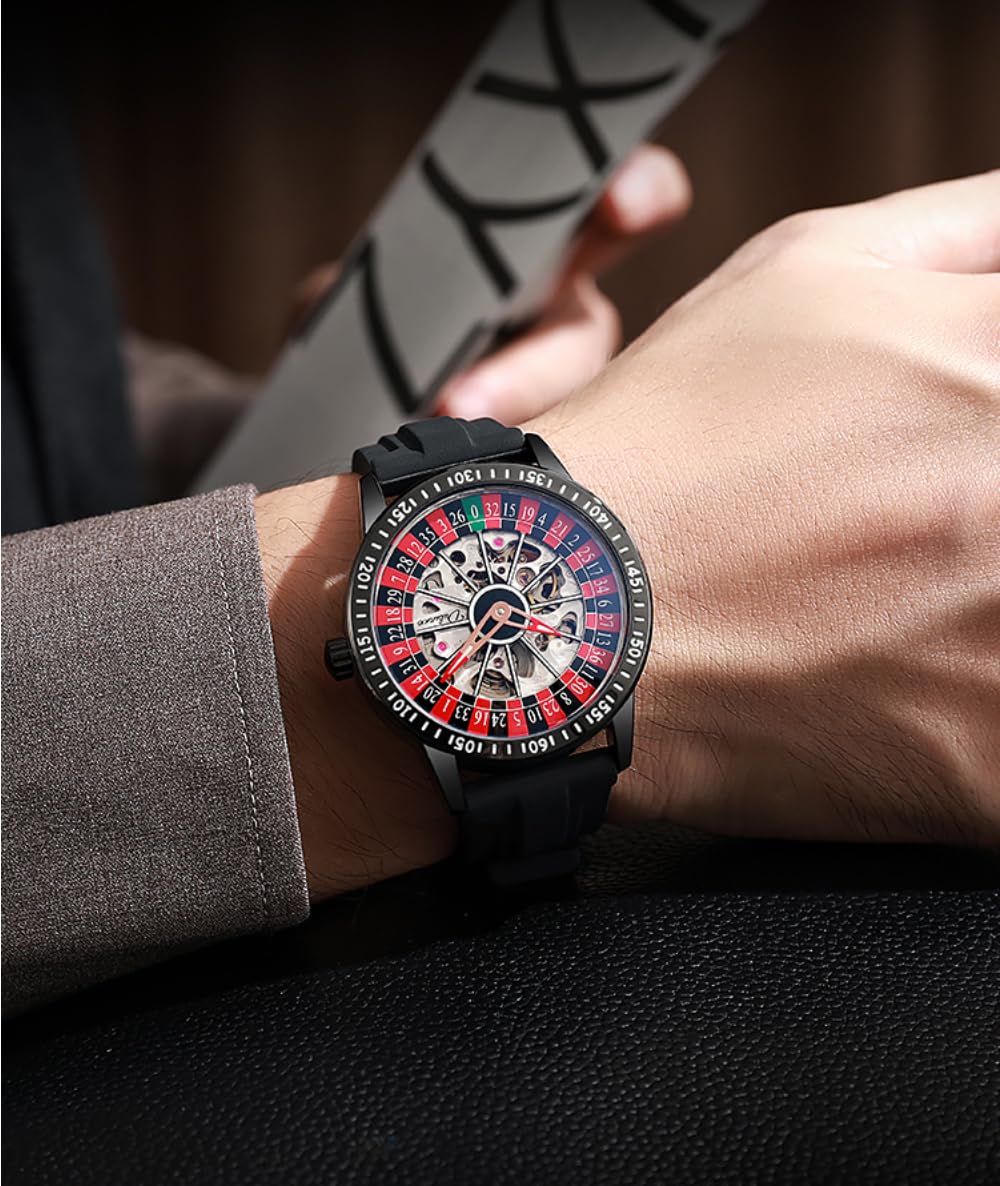 Reloj mecánico con esfera giratoria para hombre, diseño de esqueleto hueco, moderno, impermeable, luminoso, con personalidad, reloj de pulsera
