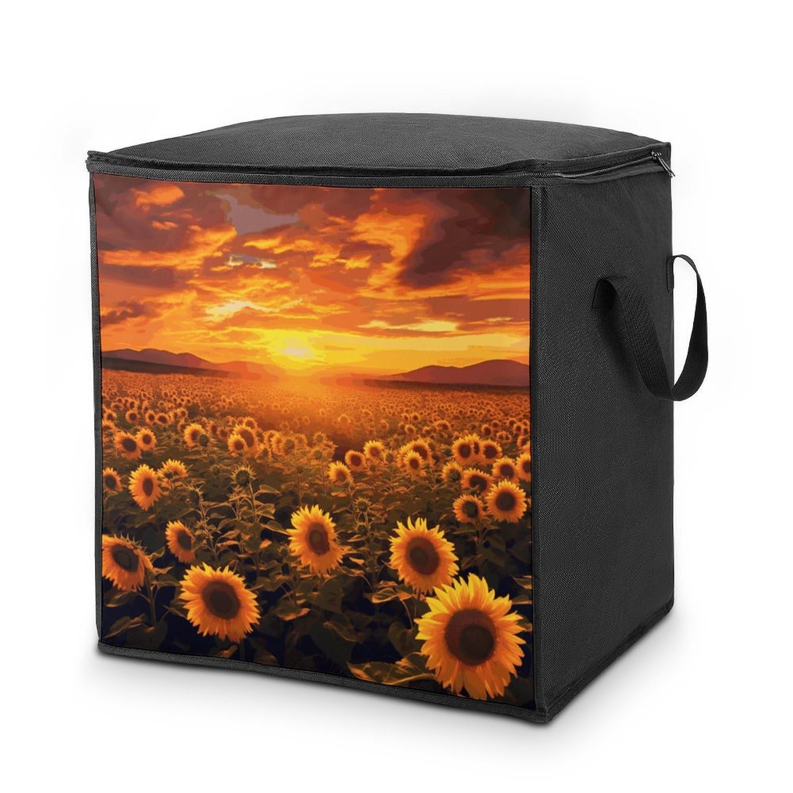 Sunflower Field Sunset Sea of Flowers Storage Bags Comforter Quilt Blanket Clothes with Zipper & Handles Easy to Fit King Size Comforter Set Closet Under Bed Organizer for Dorm Pillows Bedding 70L