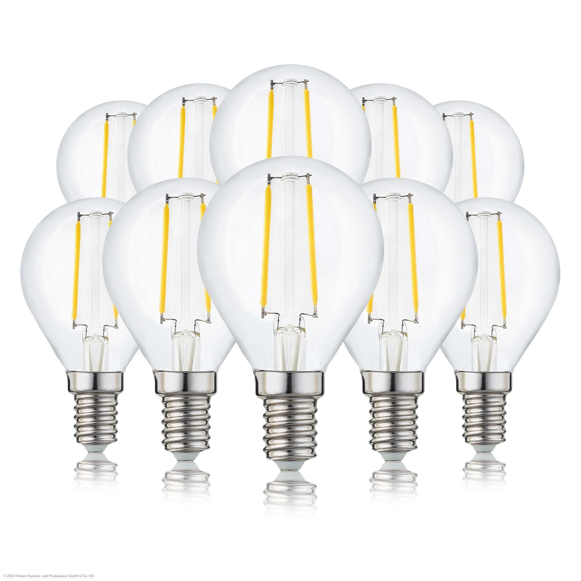 Hellum Ampoule LED E14 goutte G45, lot de 10, 2,2W, remplace 25W, clair