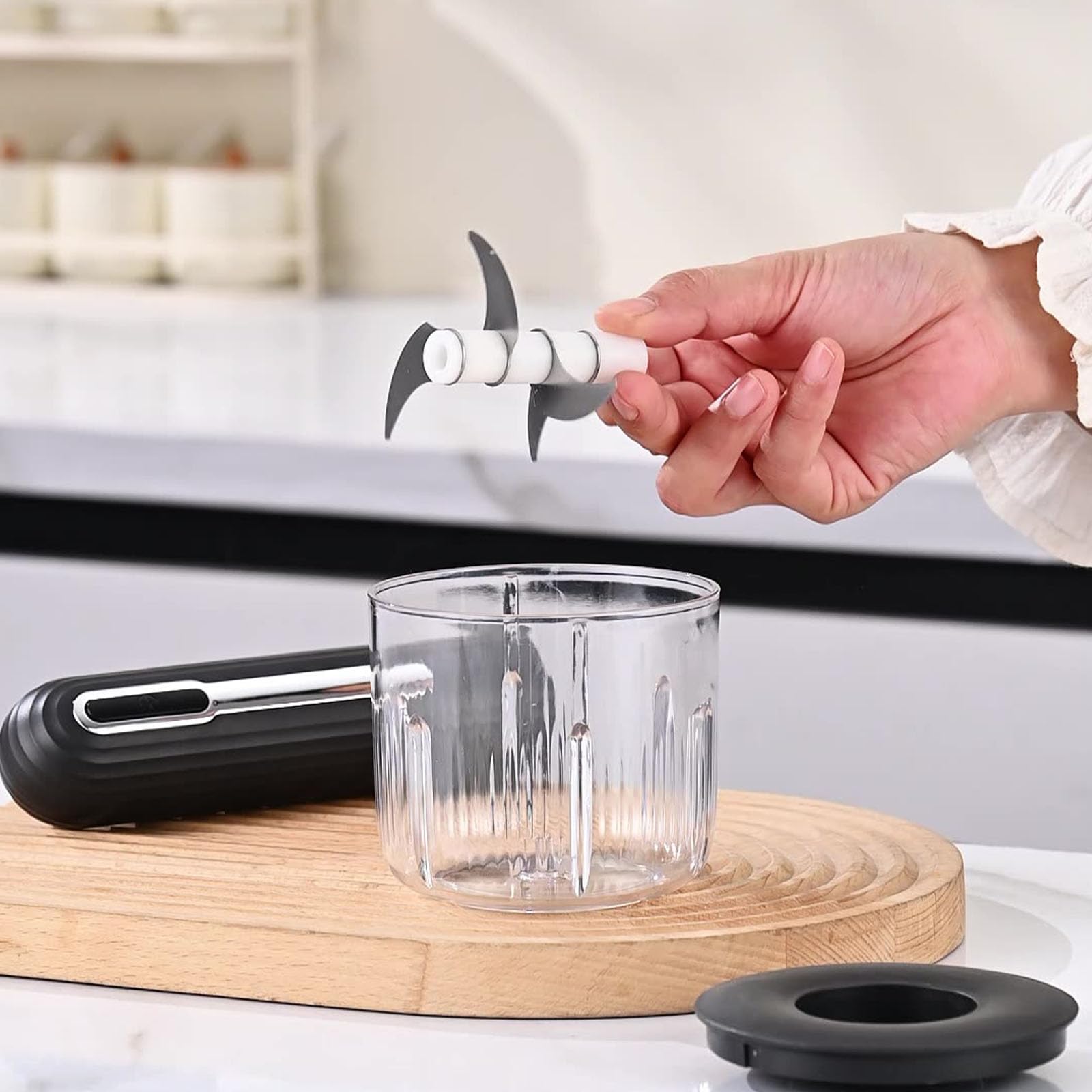 Molinillo de carne eléctrico inalámbrico para uso doméstico, multifunción, procesador de alimentos y picadora de ajo, picadora de carne compacta para batidora de cocina (negro)