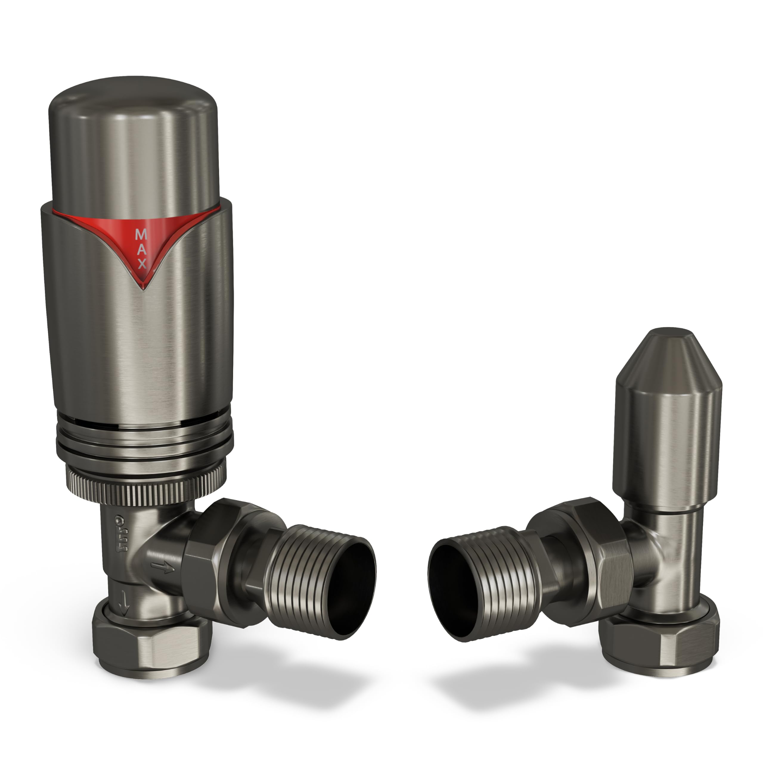 UK Radiators Pewter Thermostatic Radiator Valve and Angled Lockshield - Matt Pewter Finish - Classy and Modern Design 1/2" x 15mm Angled Radiator TRV
