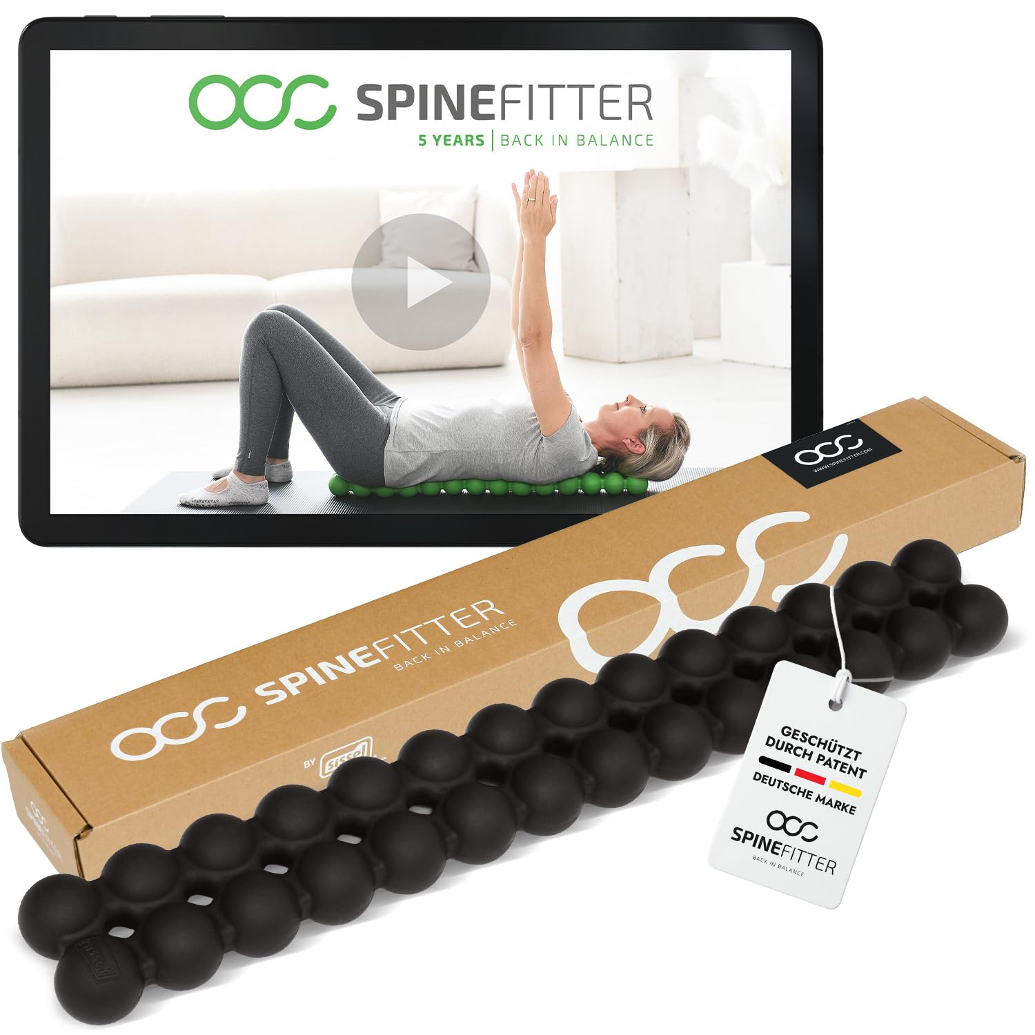 SPINEFITTER by SISSEL® Anthrazit | Massagegerät für Rücken & Balance | Rückentrainer löst Verspannungen & Blockaden | Ideal zu Pilates und Yoga | Zur Entspannung der Wirbelsäule |Für Zuhause & Praxis