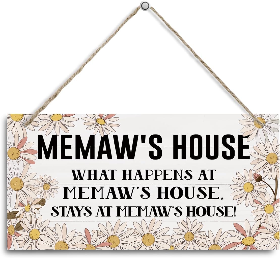 Memaw’s House Sign, Memaw Home Decor Gift, Farmhouse Hanging Wall Plaque, Decorative Wood Wall Art for Living Room Entryway, Memaw Home Decor Gift